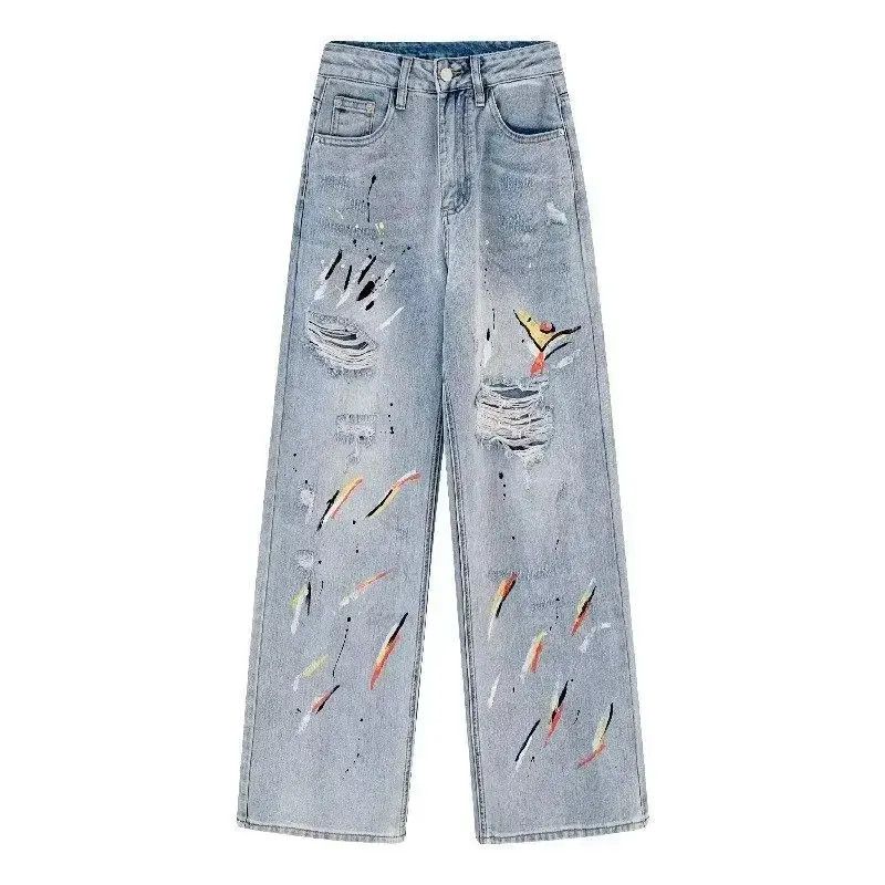 Japanese Brand Retro loose inkjet straight leg casual jeans Size US 32 / EU 48 - 4 Thumbnail
