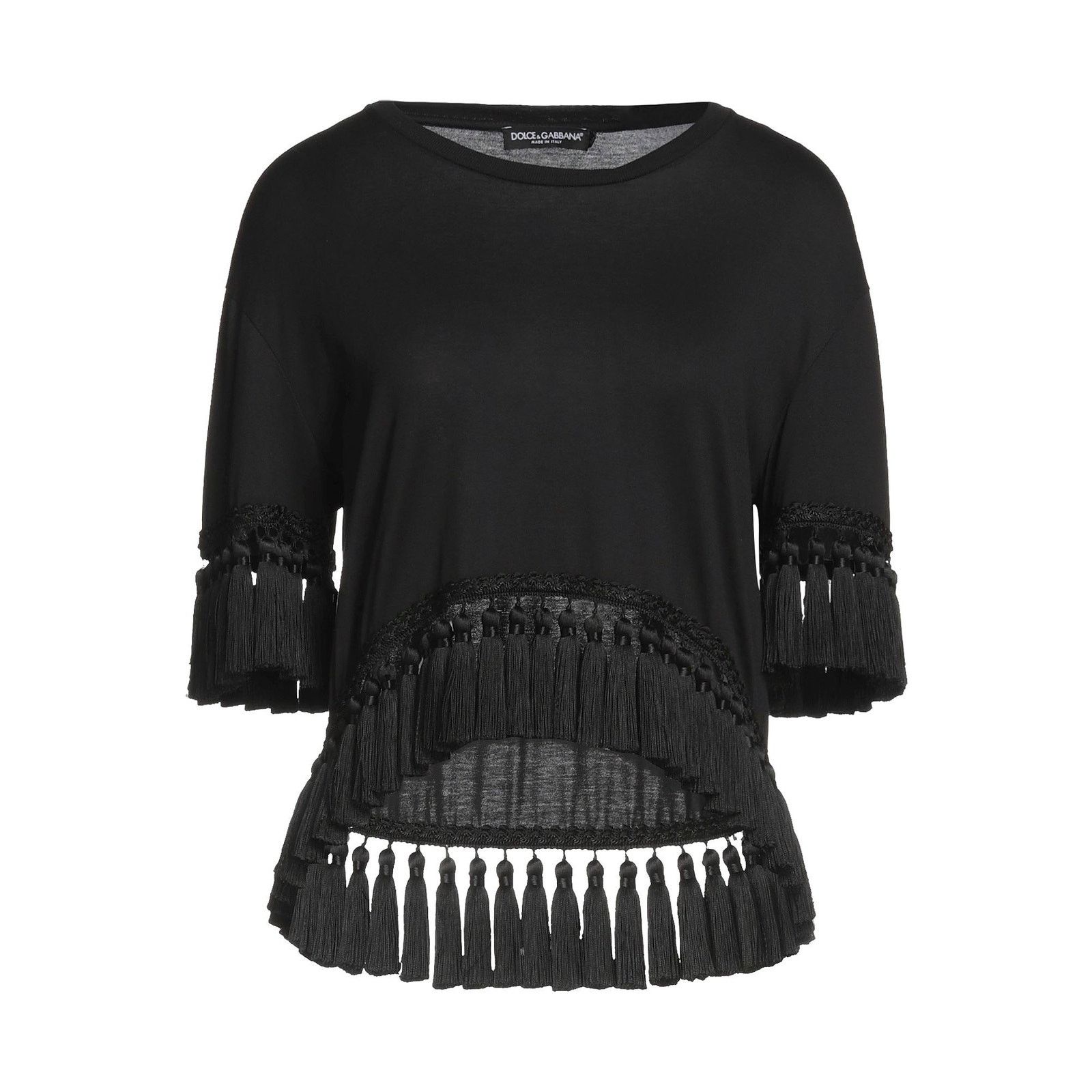 Dolce & Gabbana Dolce & Gabbana Black Tassel Trimmings Jersey T-Shirt IT 38 Size XS / US 0-2 / IT 36-38 - 5 Thumbnail