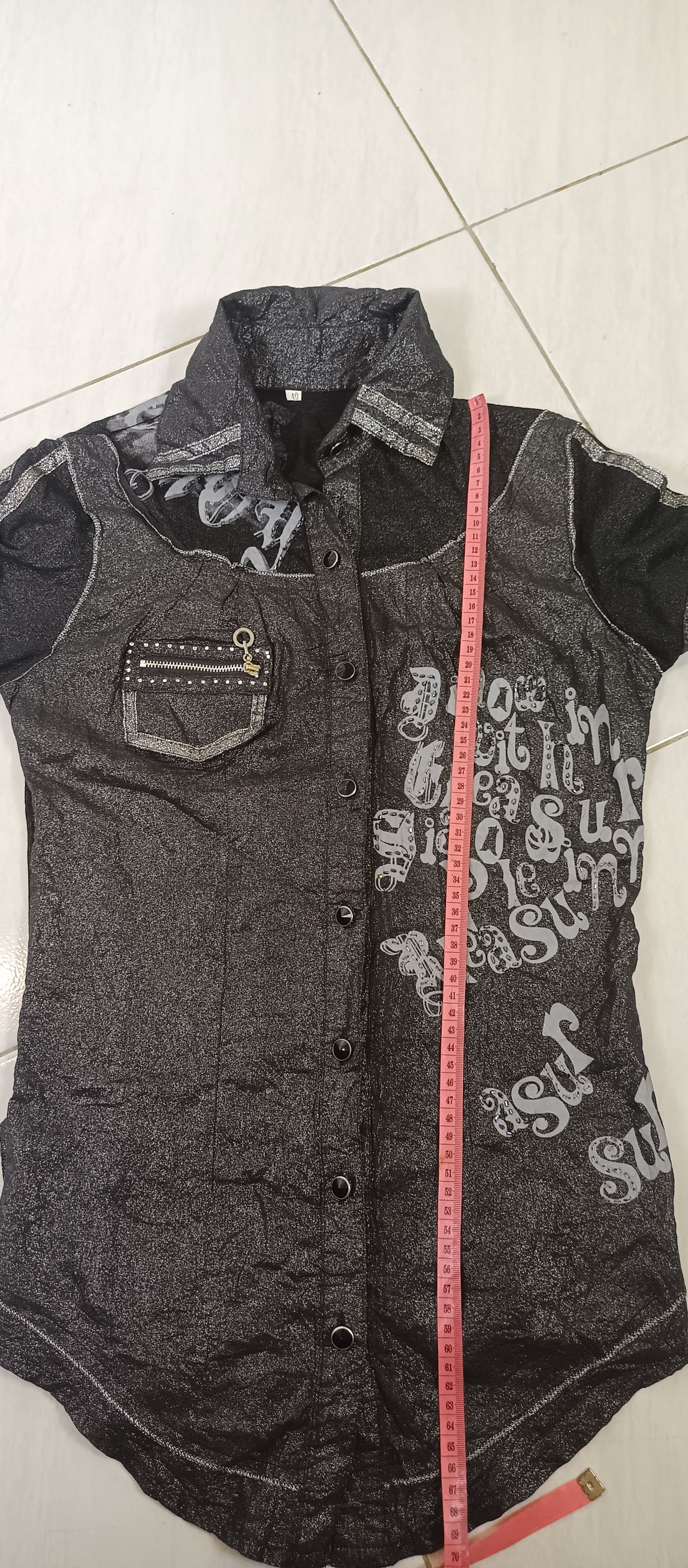 Japanese Brand Women's Black Poem Shimmer Blouses Short Sleeve Size US M / EU 48-50 / 2 - 13 Thumbnail