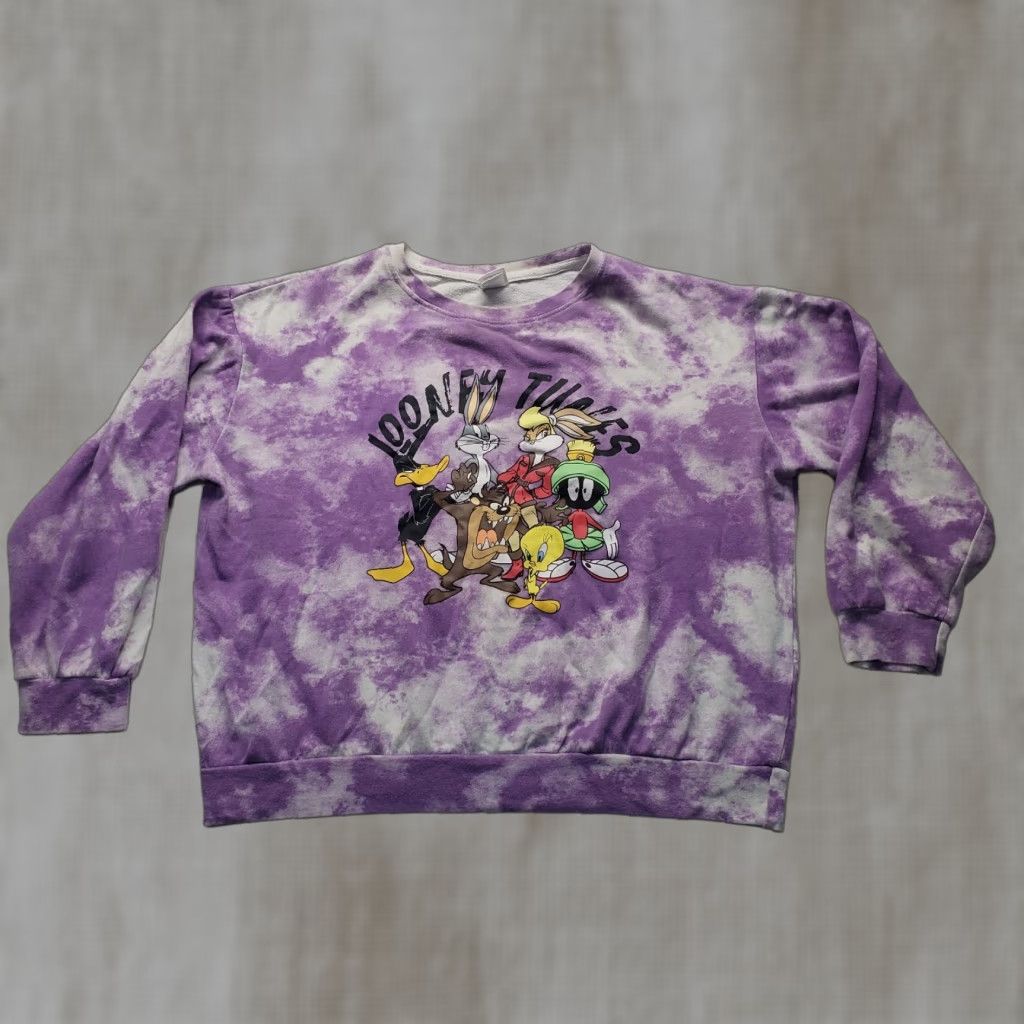 Vintage Looney Tunes Pullover Sweatshirt Women XL Purple Tie Dye Bugs Tweety Taz Shirt Size XL / US 12-14 / IT 48-50 - 1 Thumbnail