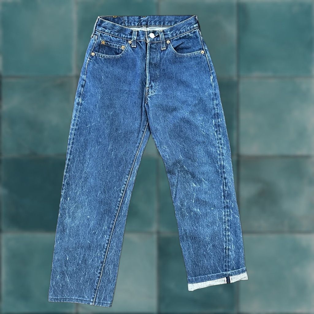 Levi's VINTAGE Levi's 501 XX Jeans Solid Denim Blue Regular 28x34 80s USA 70s Distressed Button Fly Mens Vintage Jeans 501 Series Straight Fit Size US 28 / EU 44 - 1 Thumbnail