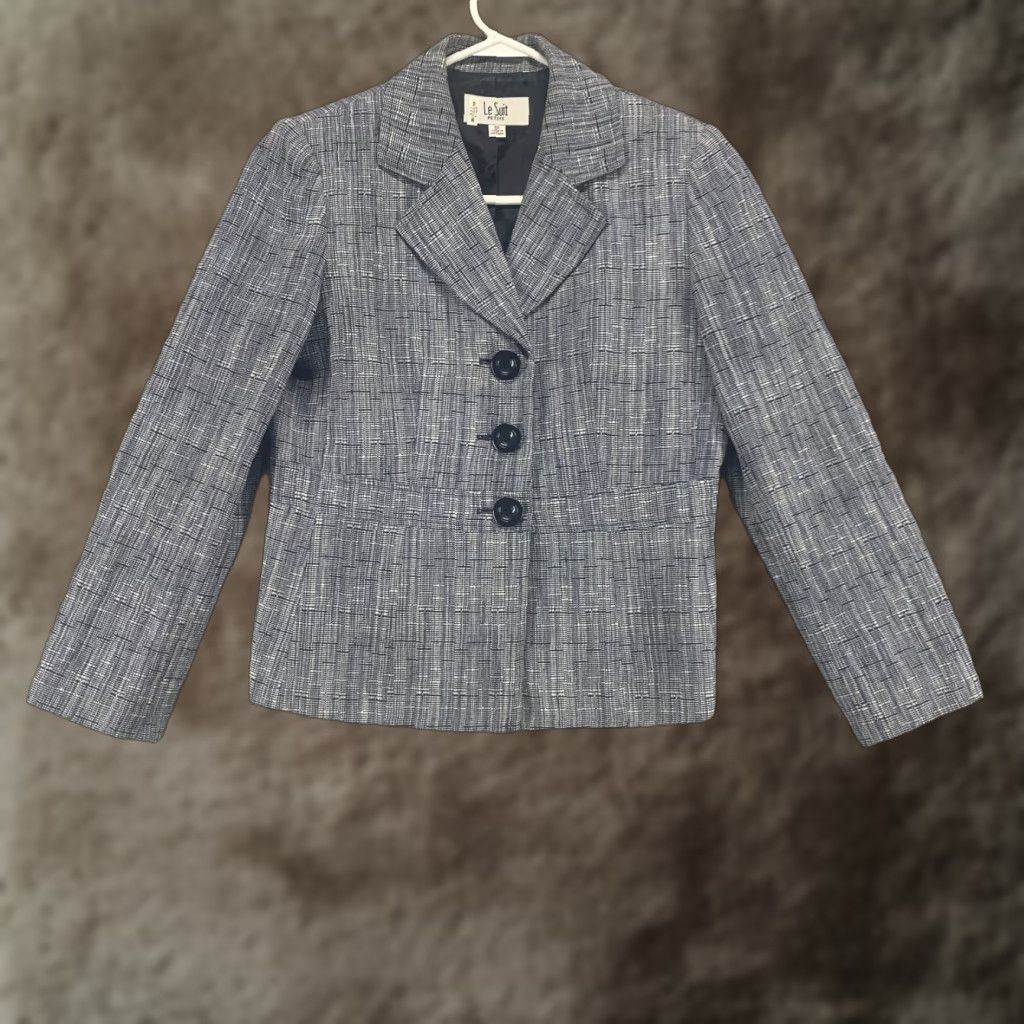 Le Suit Jacket Womens 6P Petite Blue Blazer 3 Button Cotton Linen Work Career