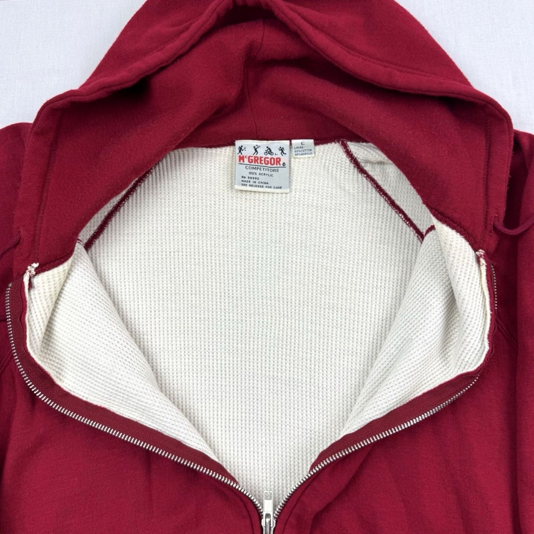 McGregor VINTAGE McGregor Hoodie Adult Large Full Zip Thermal Red 80s Grunge 90s Mens Size US L / EU 52-54 / 3 - 7 Thumbnail
