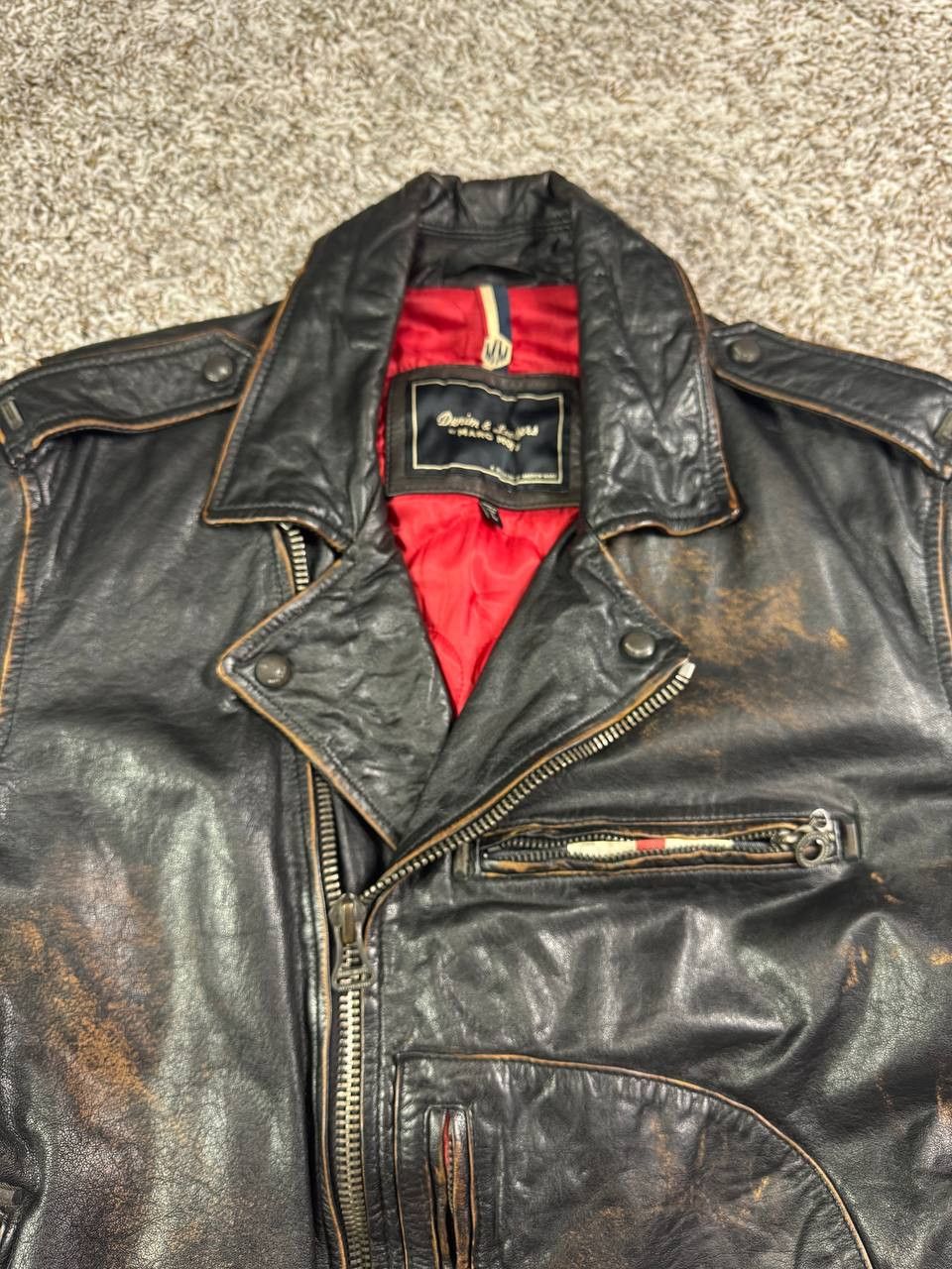 Andrew Marc Denim Leathers by Marc Moto Motorcycle Leather Jacket Size US L / EU 52-54 / 3 - 6 Thumbnail