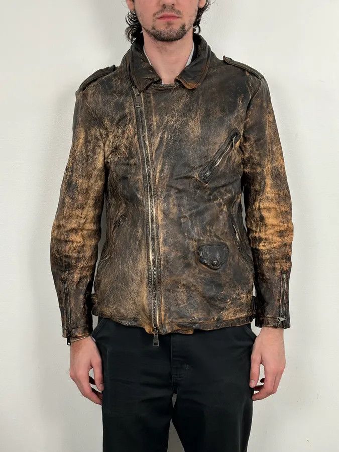 Giorgio Brato Giorgio Brato Brown Eroded Leather Asymmetrical Biker Jacket Size US S / EU 44-46 / 1 - 2 Thumbnail