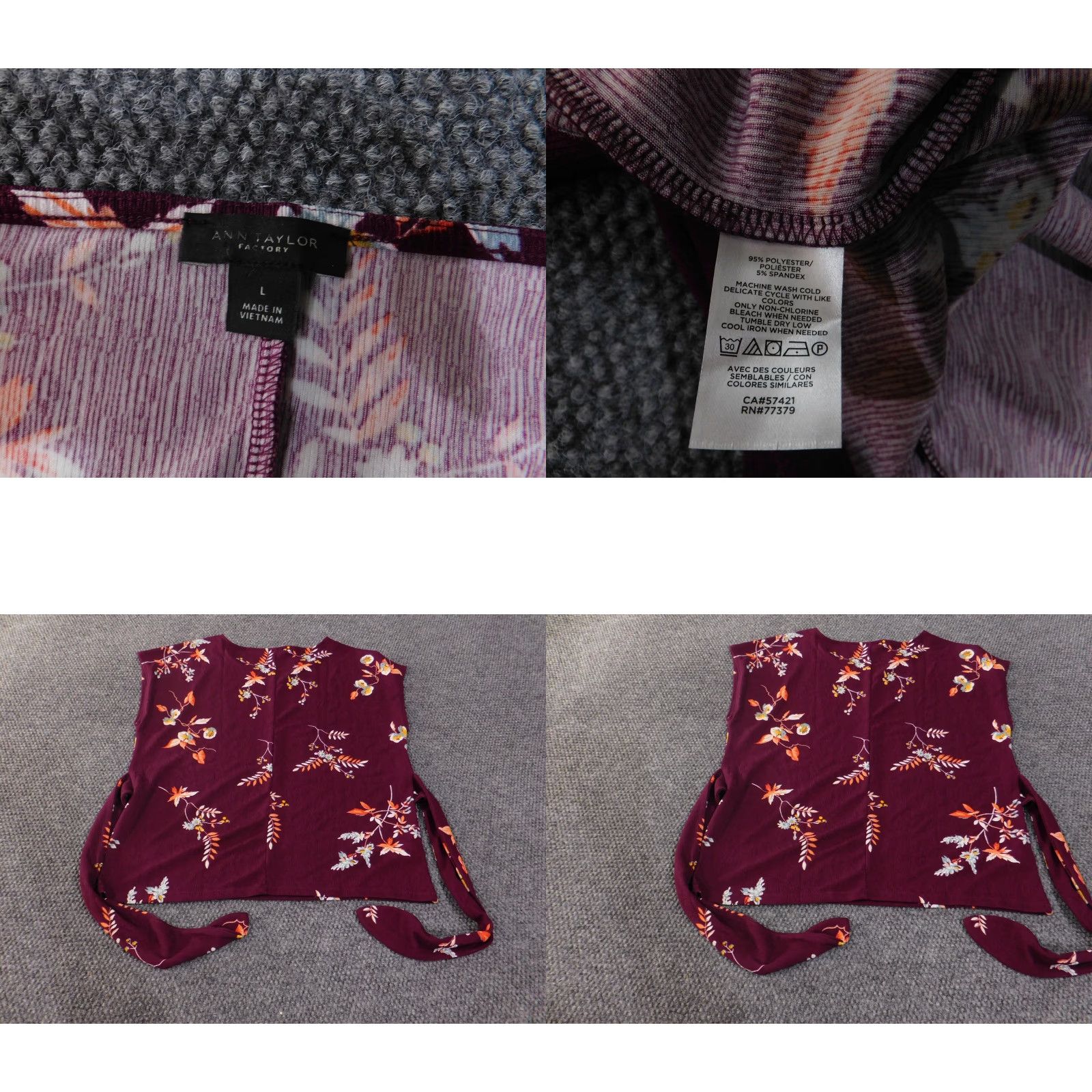 Ann Taylor Ann Taylor Factory Shirt Womens Large Purple Floral Sleeveless Side Tie Top Blouse Size L / US 10 / IT 46 - 8 Thumbnail