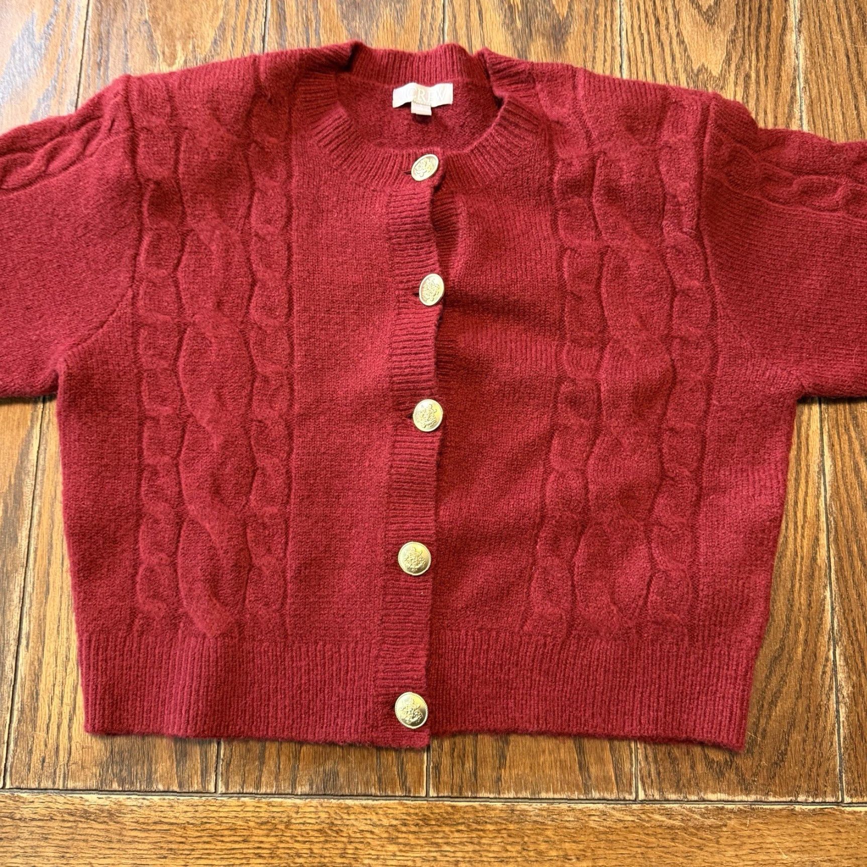 J.Crew J.Crew Cardigan Women’s Small Red Wool Blend Cable Knit Button Gold Size S / US 4 / IT 40 - 2 Thumbnail