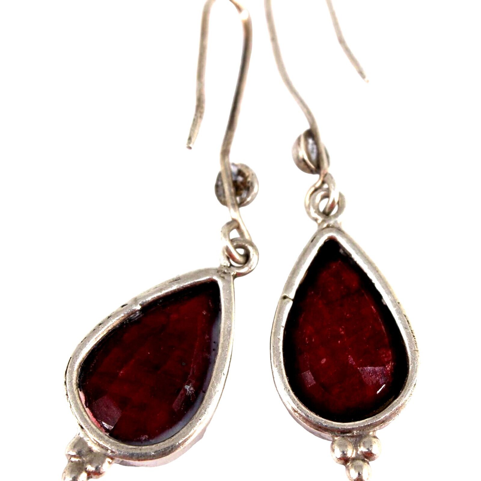 Other Genuine Faceted Red Teardrop Ruby Earrings • Sterling Size ONE SIZE - 2 Thumbnail