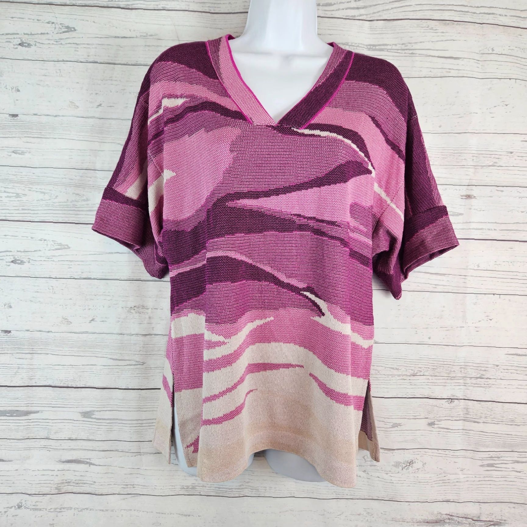 Vintage Misook Womens Knit Top Sz S/M Pink Beige V-Neck Rayon Blend Blouse Shirts Womens Size S / US 4 / IT 40 - 2 Thumbnail
