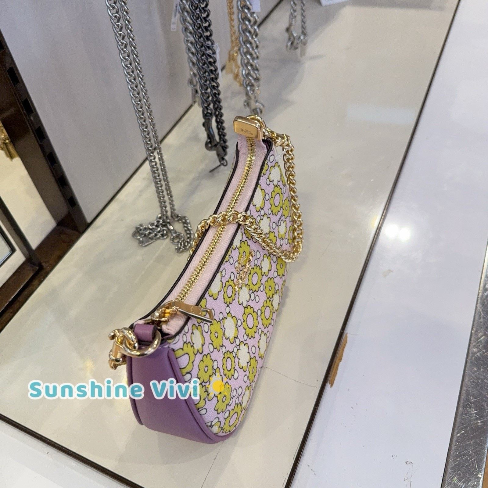 Coach NWT Coach Teri Mini Crossbody Bag Floral Print CBG64 Lilac Size ONE SIZE - 4 Thumbnail