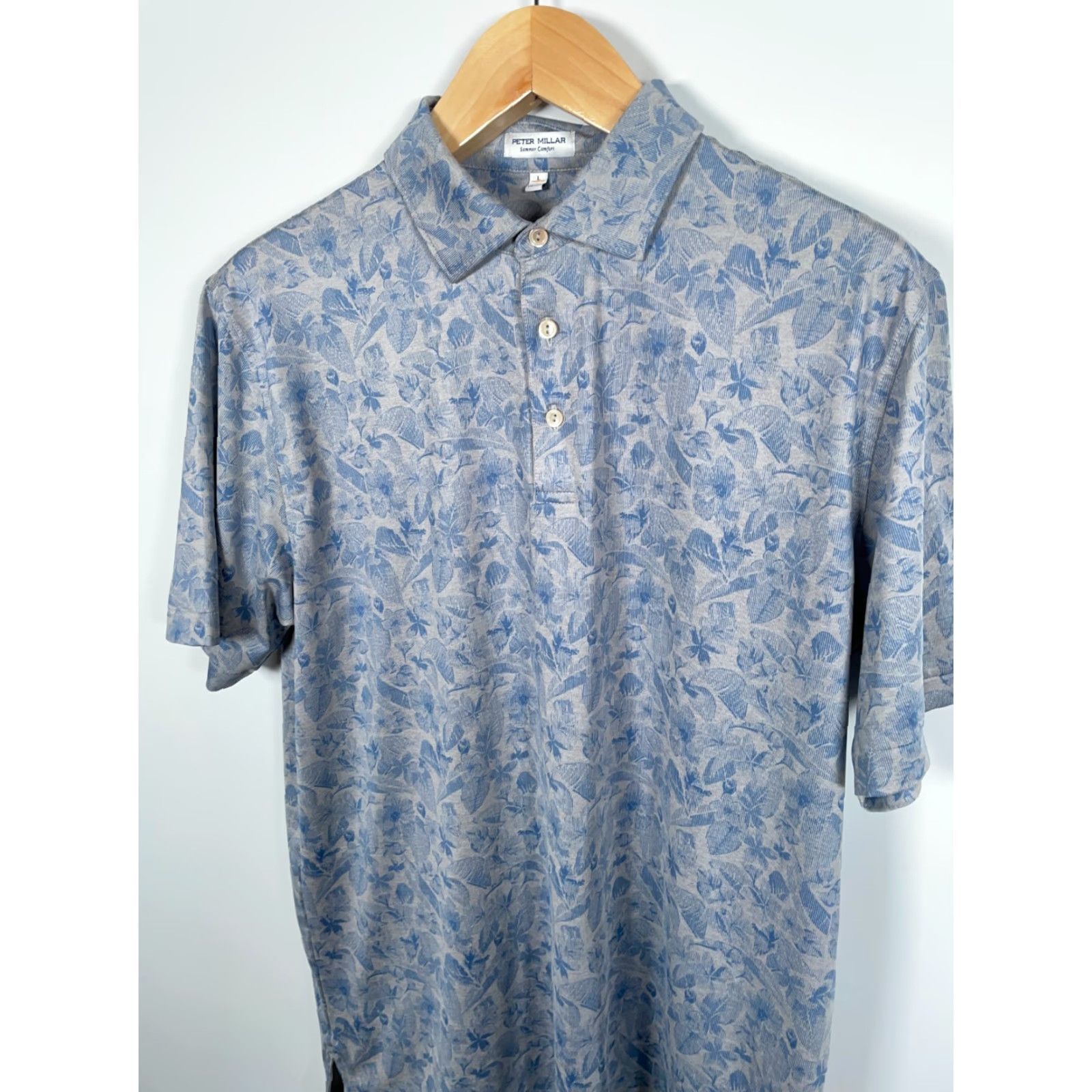 Peter Millar Peter Millar Summer Comfort Polo Shirt Men's Large Gray Blue Floral Pattern Size US L / EU 52-54 / 3 - 7 Thumbnail