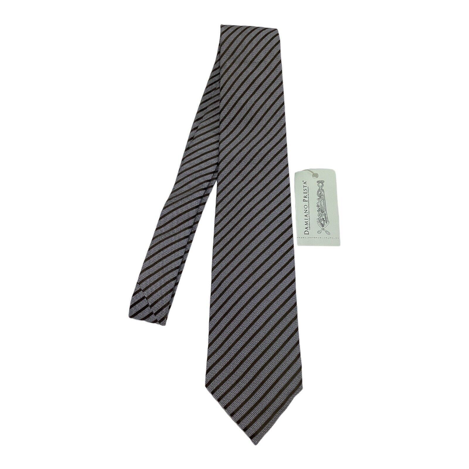 Other DAMIANO PRESTA 7Folds Gray Striped Luxury Silk Tie Hand Made Size ONE SIZE - 5 Thumbnail