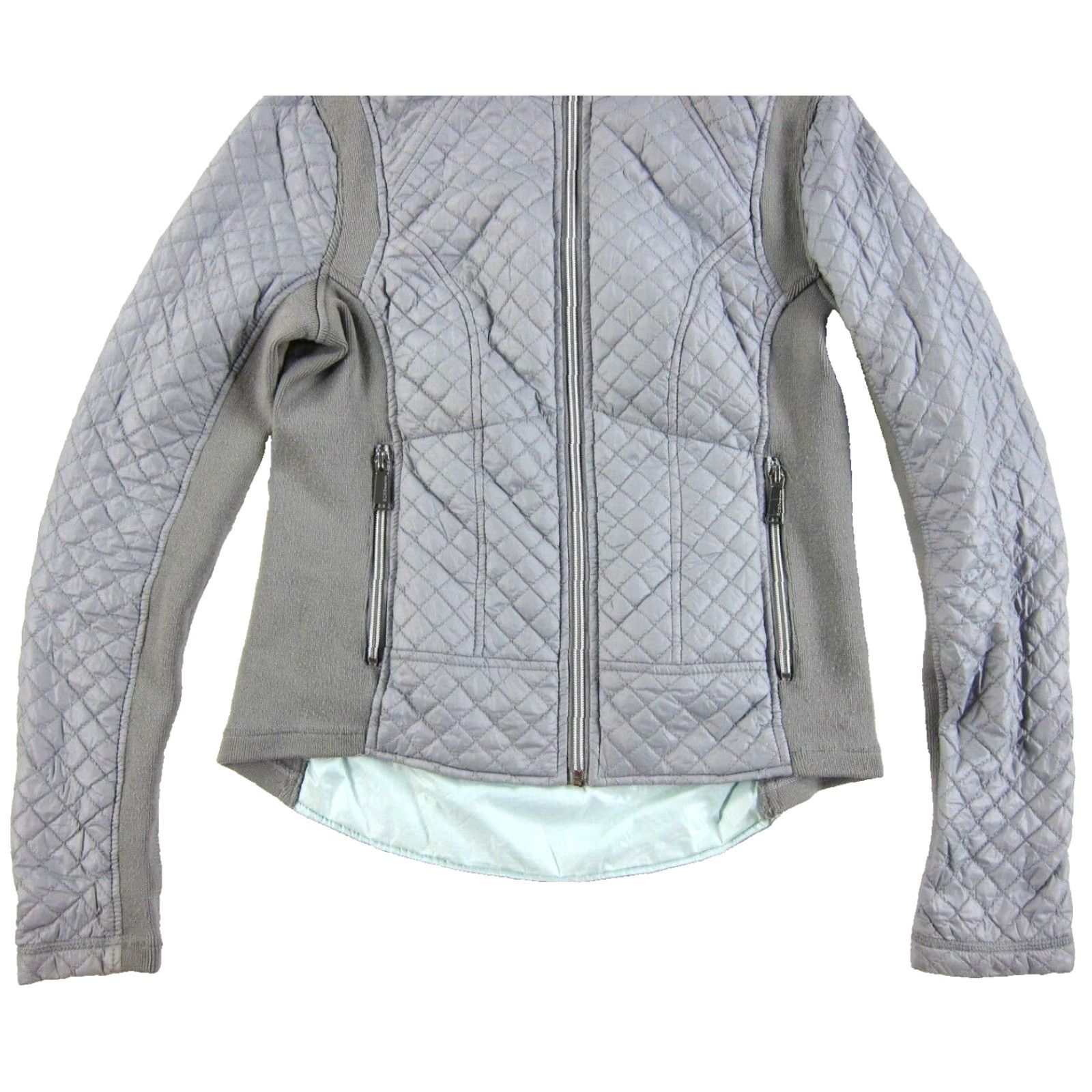 BCBGeneration BCBGeneration Nylon Smoke Grey Quilted Lightweight Full Zip Hooded Puff Jacket S Women Size S / US 4 / IT 40 - 5 Thumbnail