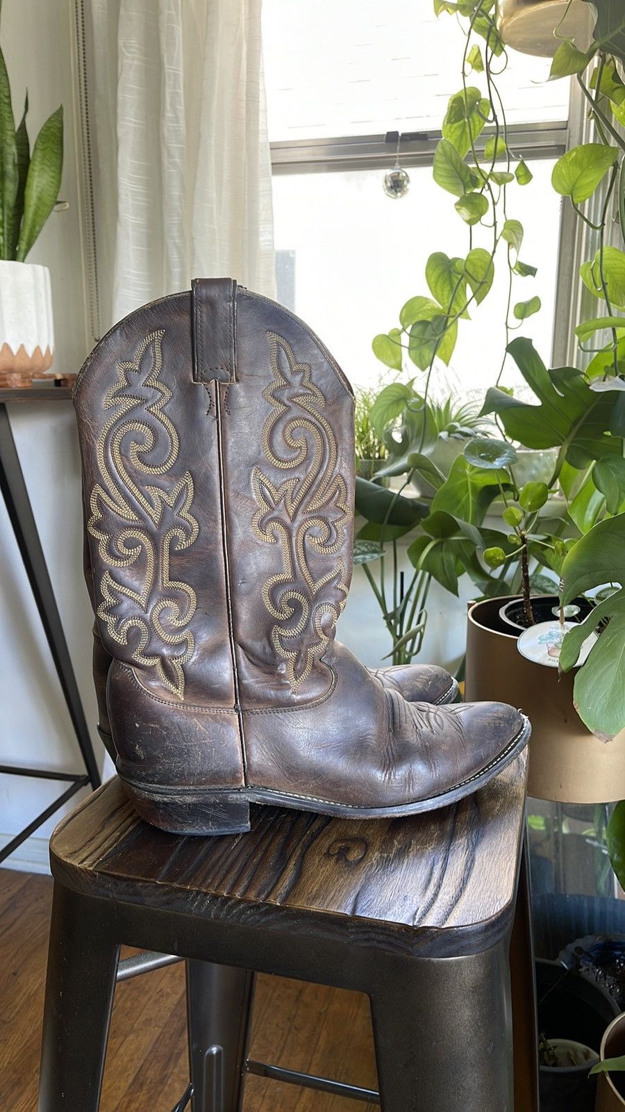 image of Vintage Leather Cowboy Boots in Brown, Men's (Size 9.5)