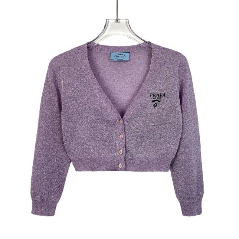 Prada Prada Size 38 Purple logo letter embroidery short knitted Size US XXS / EU 40 - 1 Thumbnail