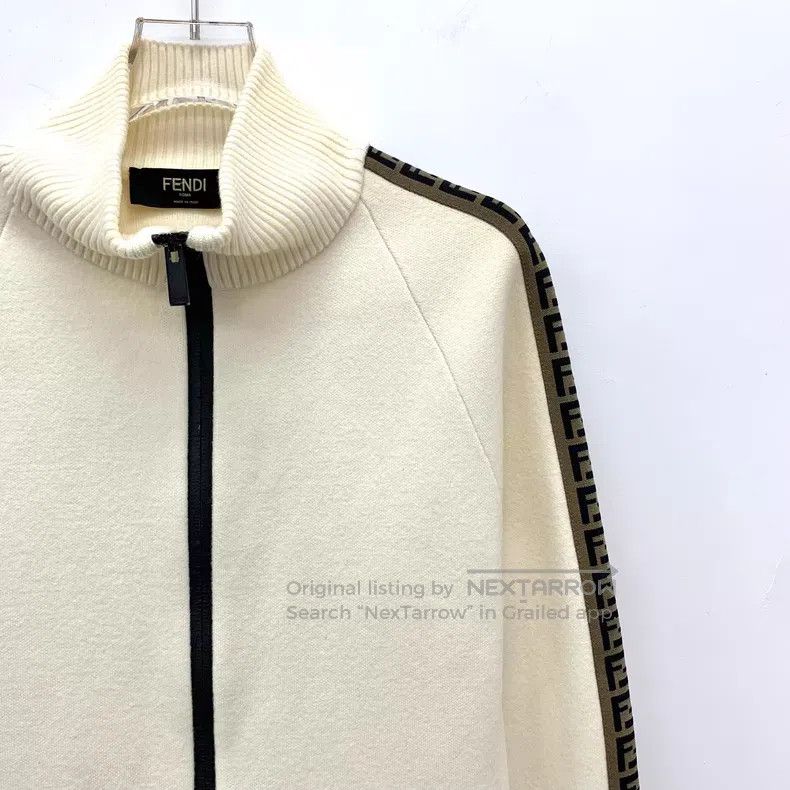 Fendi Fendi Beige Side Logo Striped Wool Zip-Up Hooded Long Slee Size US M / EU 48-50 / 2 - 3 Thumbnail
