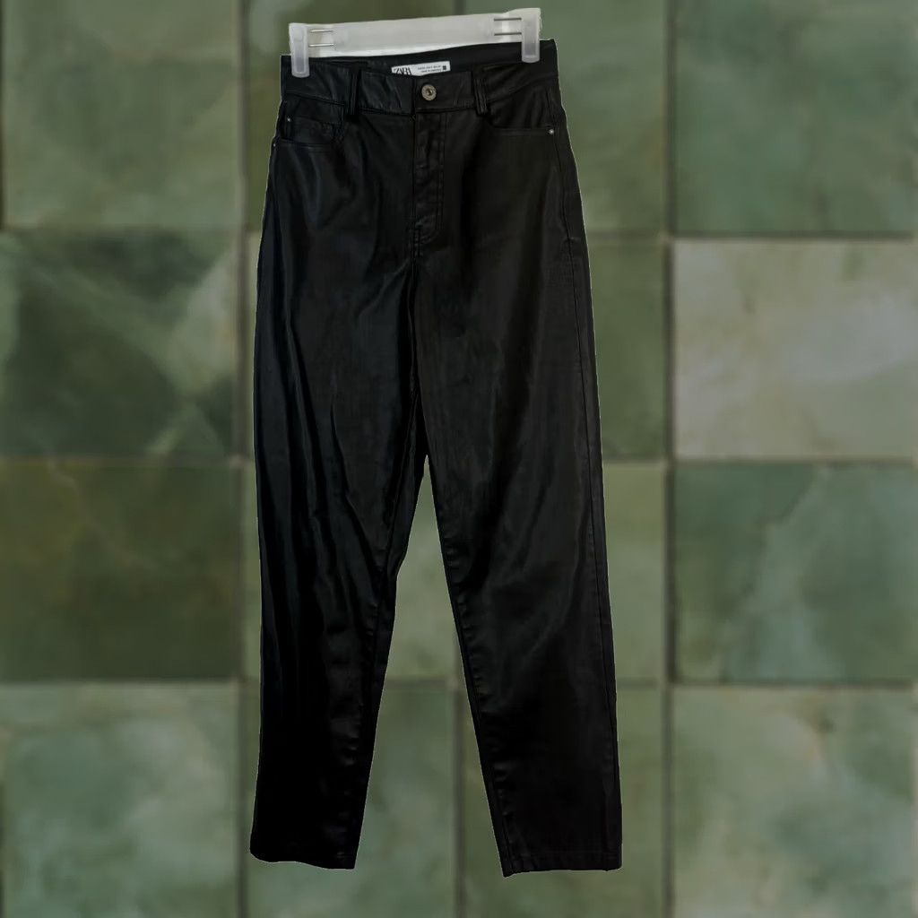 Zara ZARA Black Faux Leather High-Rise Skinny Pants, Size 2, 5-Pocket, Regular, Womens, Casual, 26in Waist, 28in Inseam Size 26" / US 2 / IT 38 - 1 Thumbnail