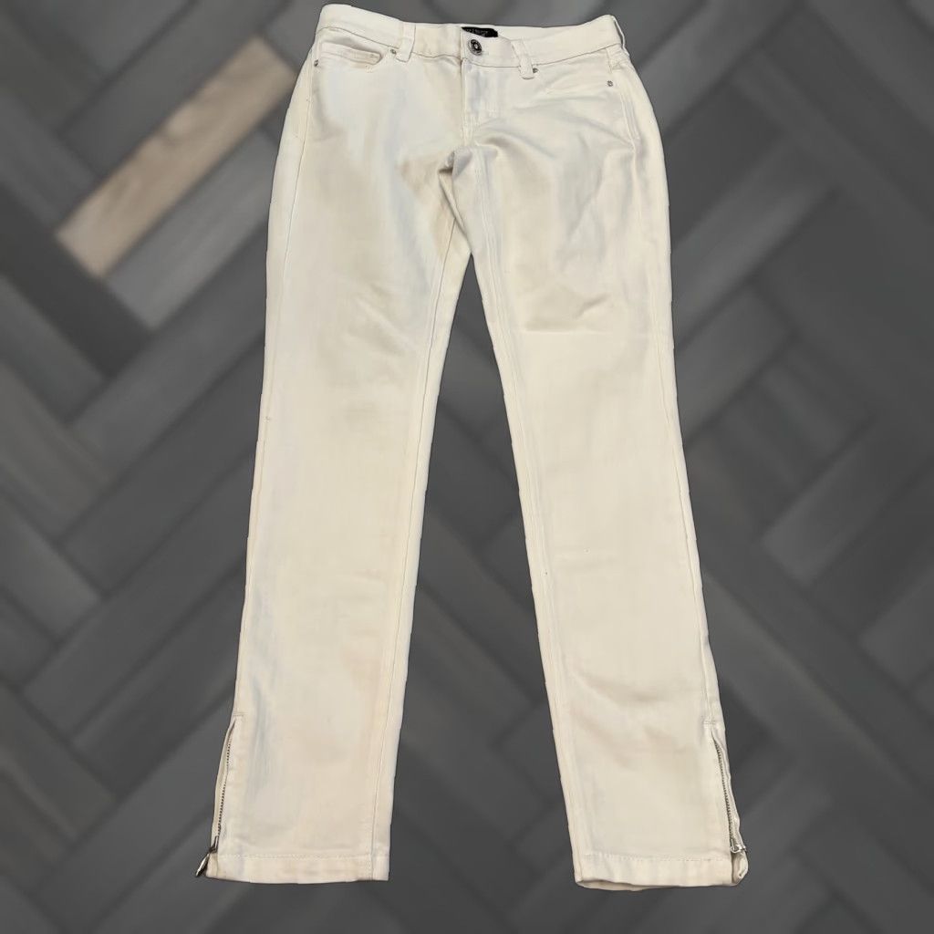 White House Black Market White House Black Market Jeans Womens 00 Ivory White Denim Ankle Zip Casual Size 24" / US 00 / IT 34 - 1 Thumbnail