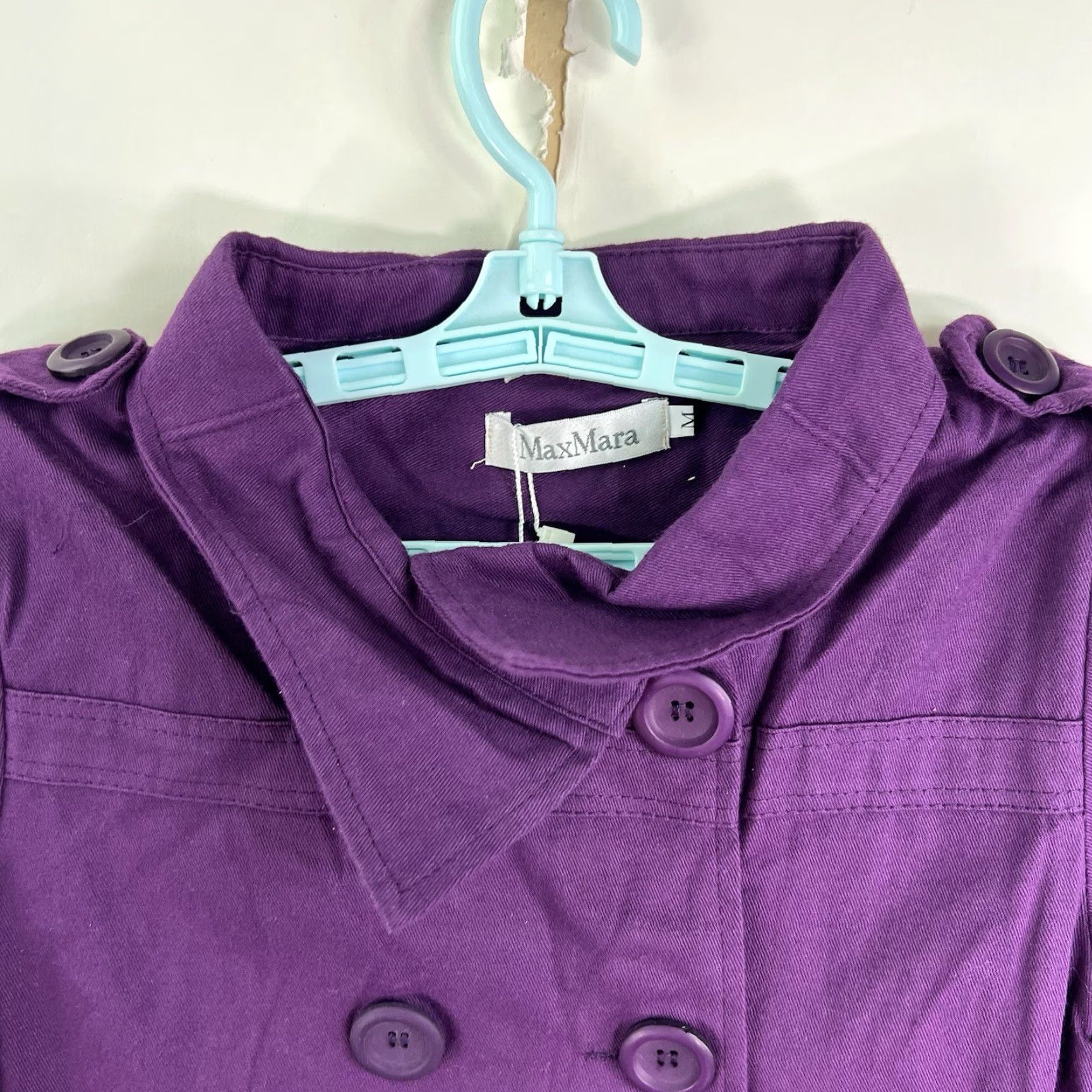 Max Mara VINTAGE Max Mara Trench Coat Jacket Short Women's M Purple Cotton Blend Classic Designer Italy Fall Spring Size 32" / US 10 / IT 46 - 3 Thumbnail