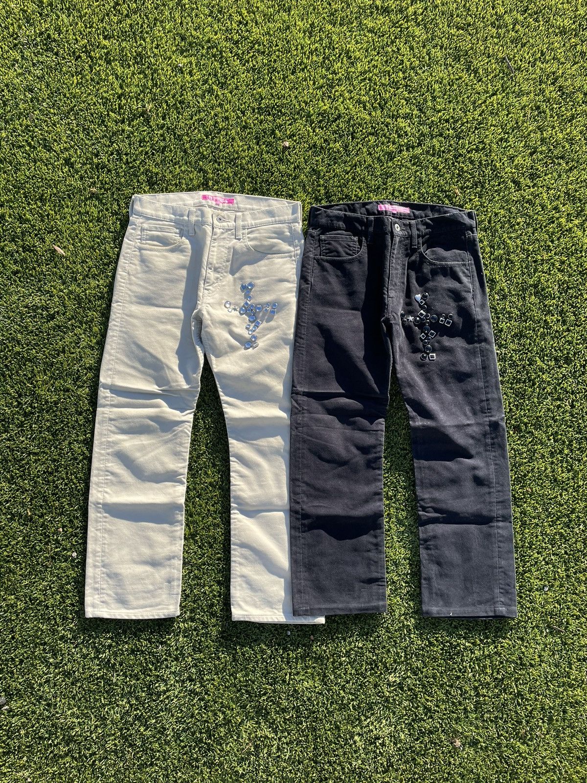 AD2003 Junya Watanabe Velour Studded Jewel Cross Denim