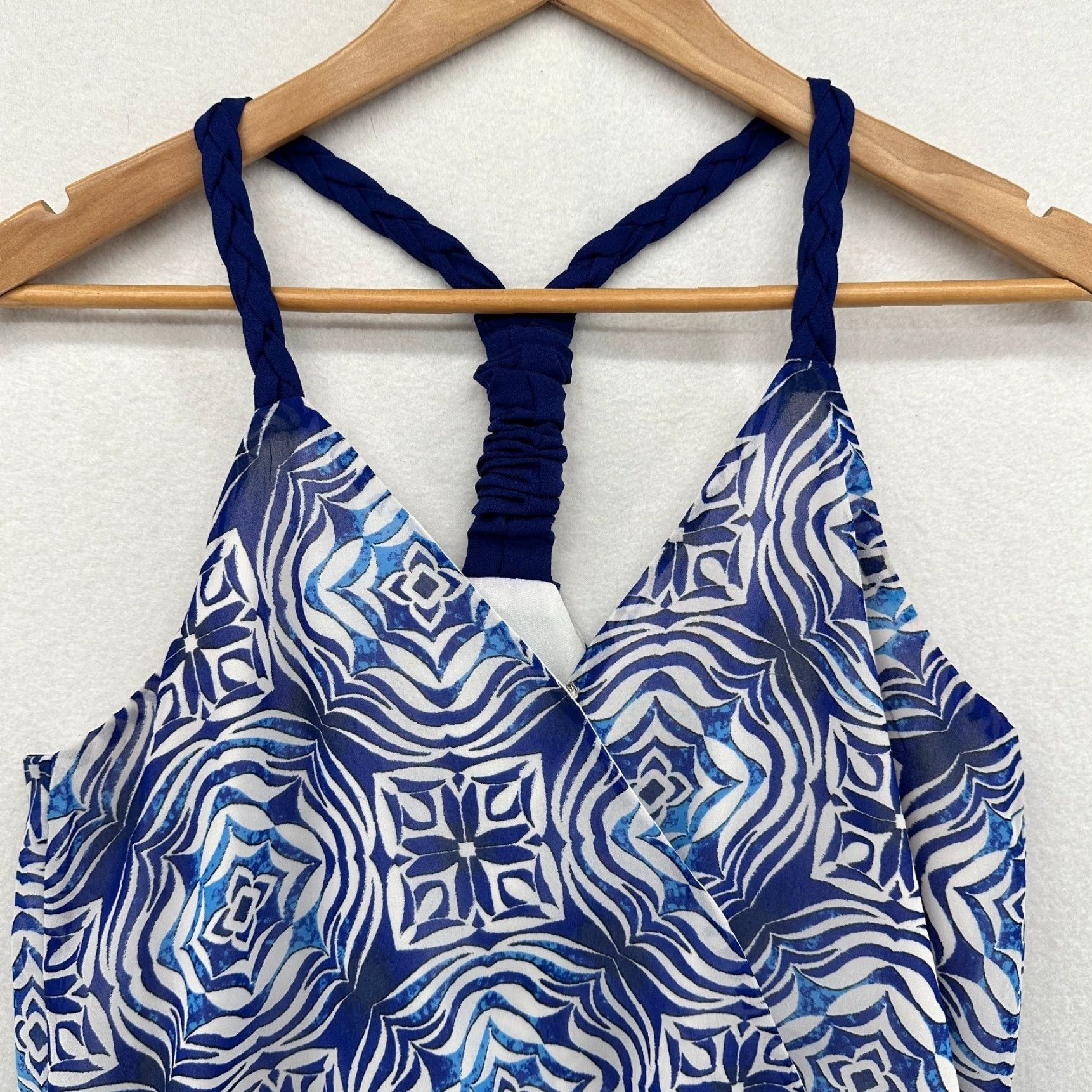 Vintage Adelyn Rae Romper Shorts Racerback Blue Drawstring Waist V-Neck Womens XS Size 26" / US 2 / IT 38 - 3 Thumbnail