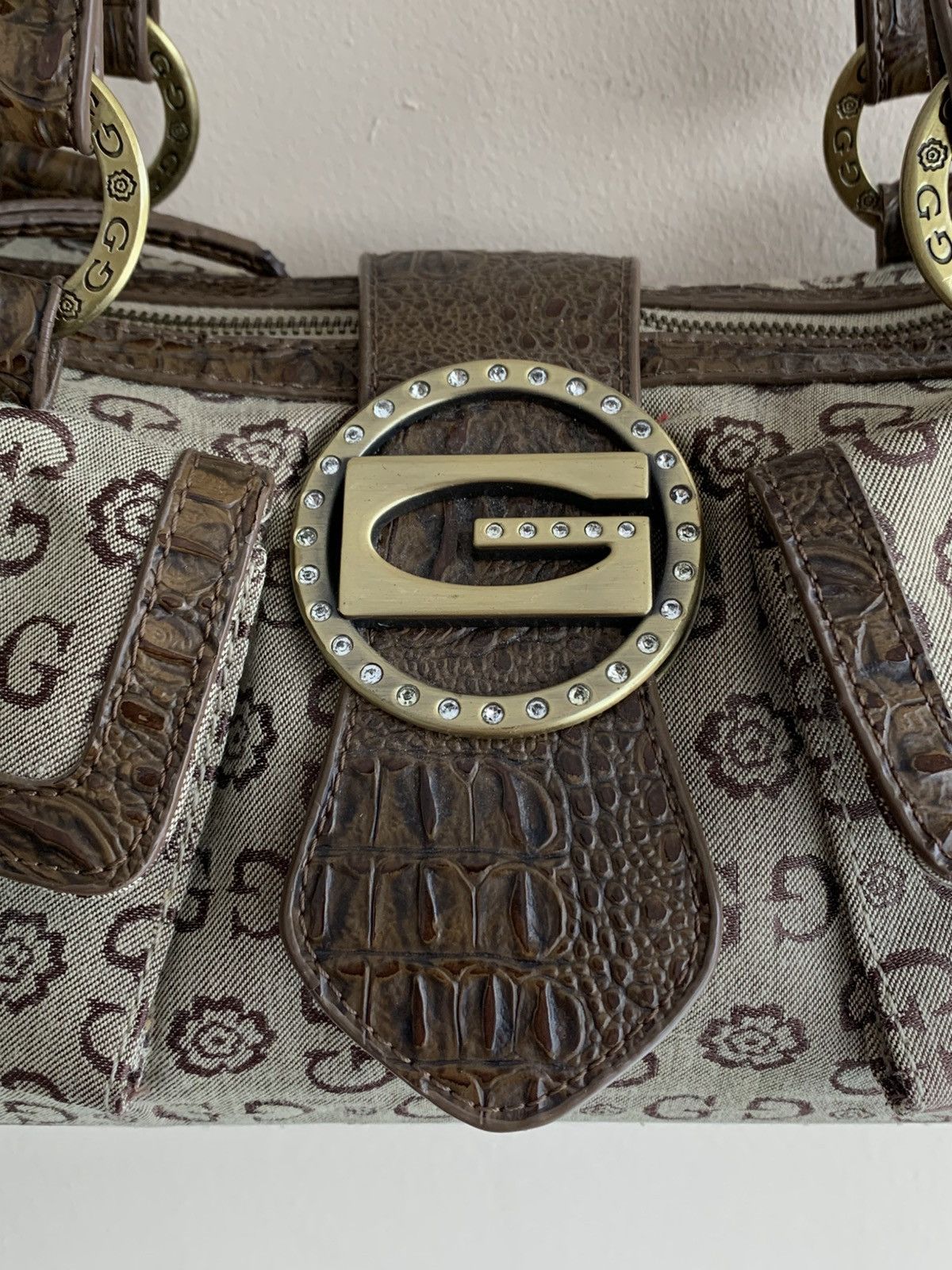 Guess Vintage Guess Monogram Beige Faux Python Leather Handbag Size ONE SIZE - 3 Thumbnail