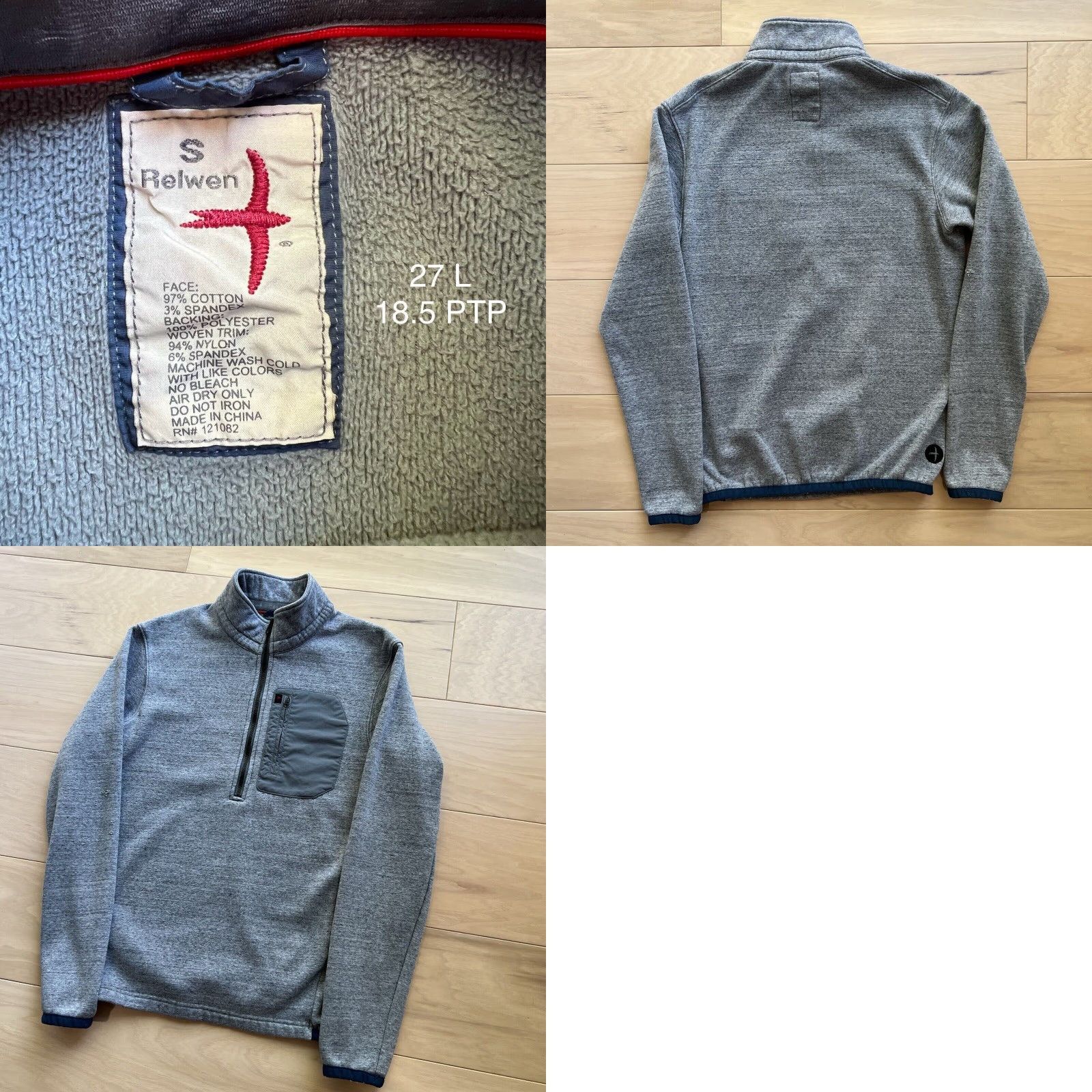 Relwen Relwen Micropile Half Zip Small Gray Lightweight Jacket Outerwear Mens Size US S / EU 44-46 / 1 - 8 Thumbnail