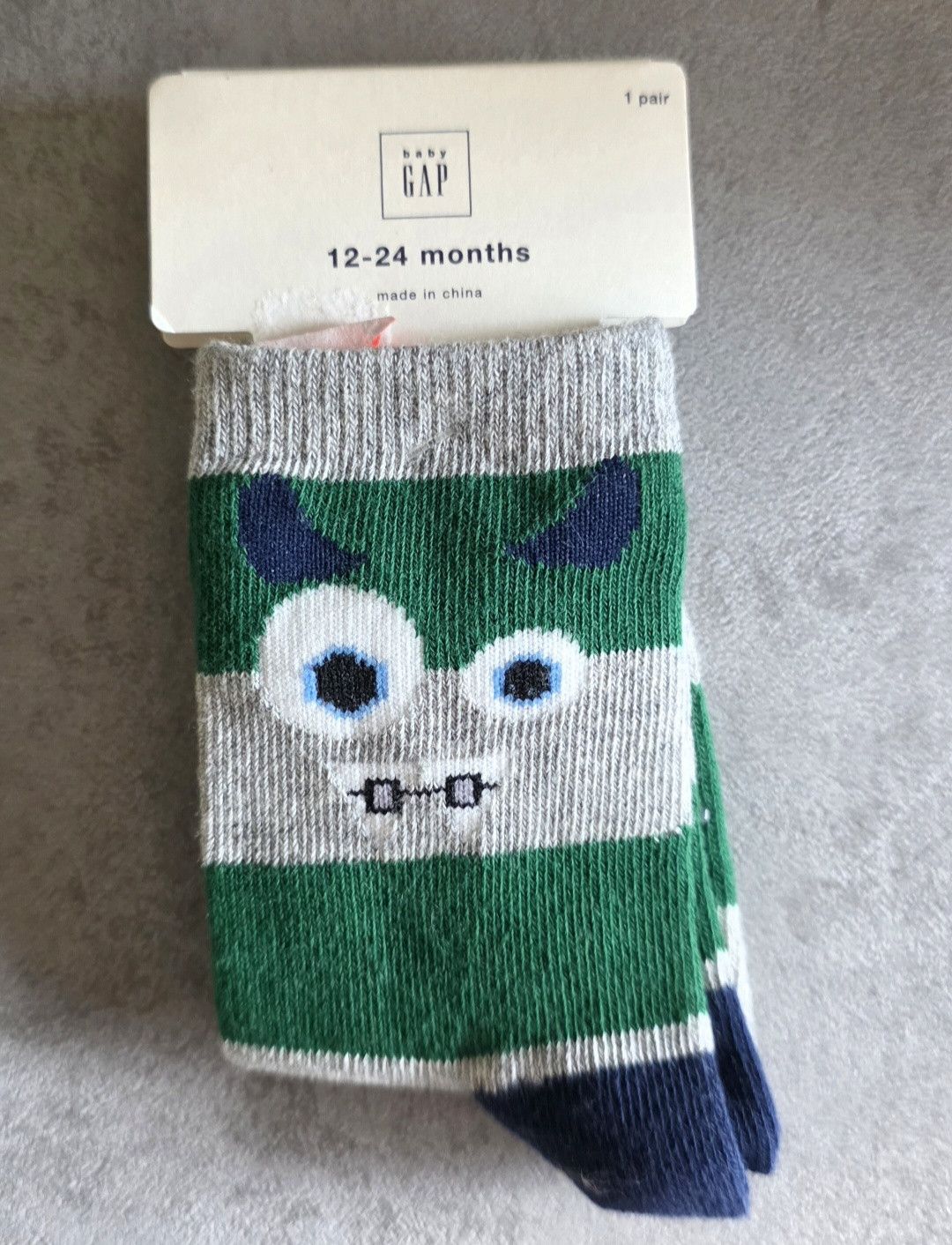 Gap NWT Baby GAP Monster Gray Green Blue Socks 12-24 Months Size ONE SIZE - 1 Thumbnail