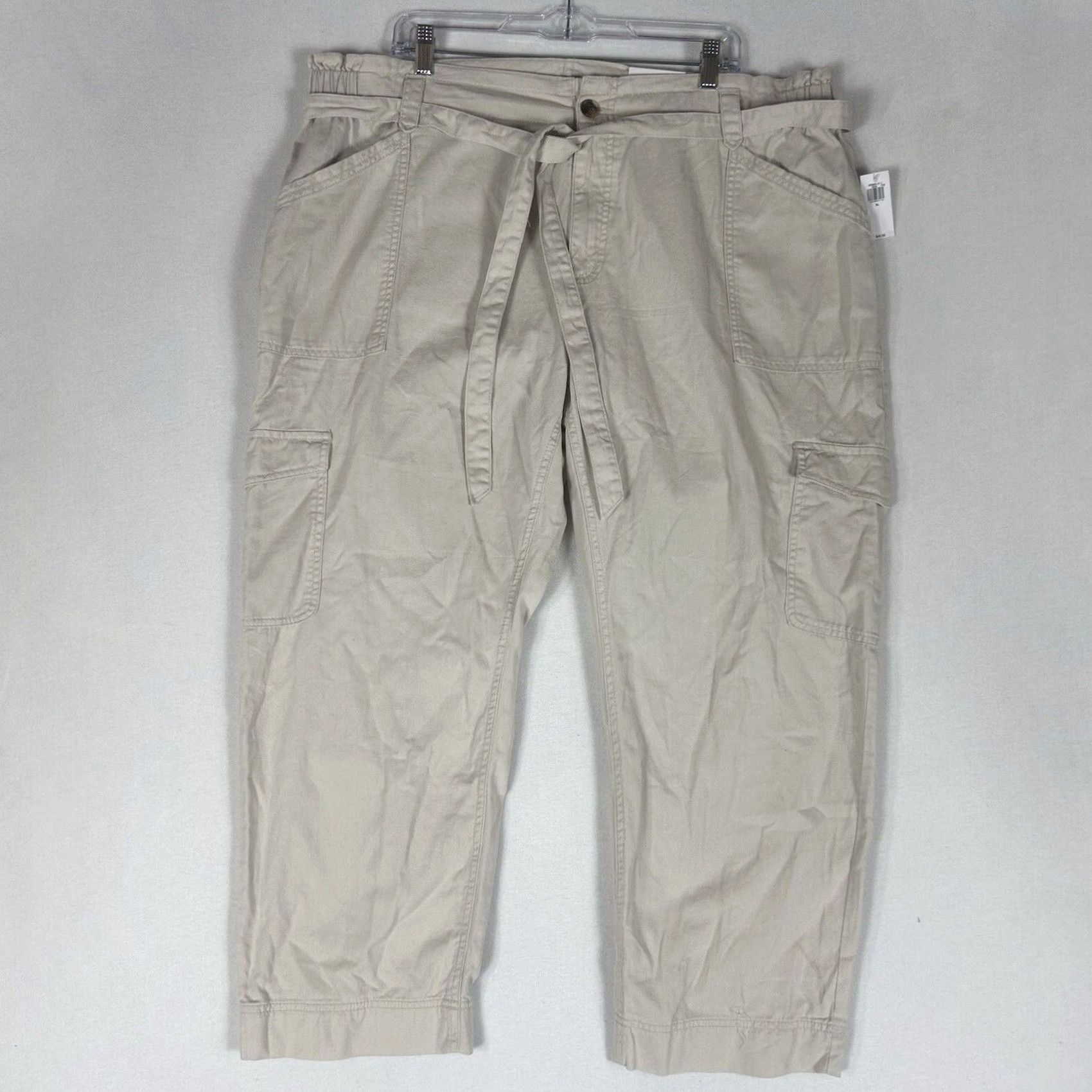 Old Navy Old Navy Cargo Tie Waist Pants Womens XL Beige Wishbone Straight Leg NWT Size 40" / US 18 - 2 Thumbnail
