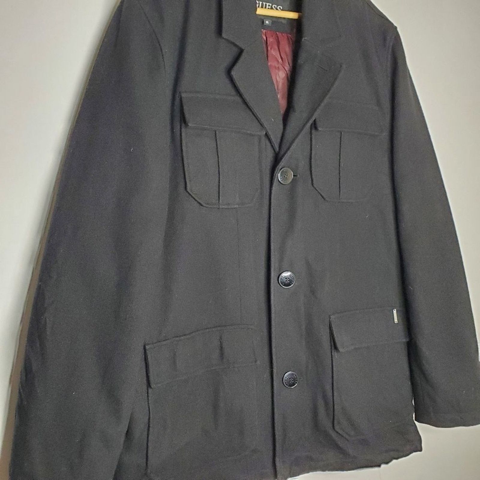 Guess Vintage 90s Guess Black Wool Military Coat Car Overcoat XL Size US XL / EU 56 / 4 - 2 Thumbnail