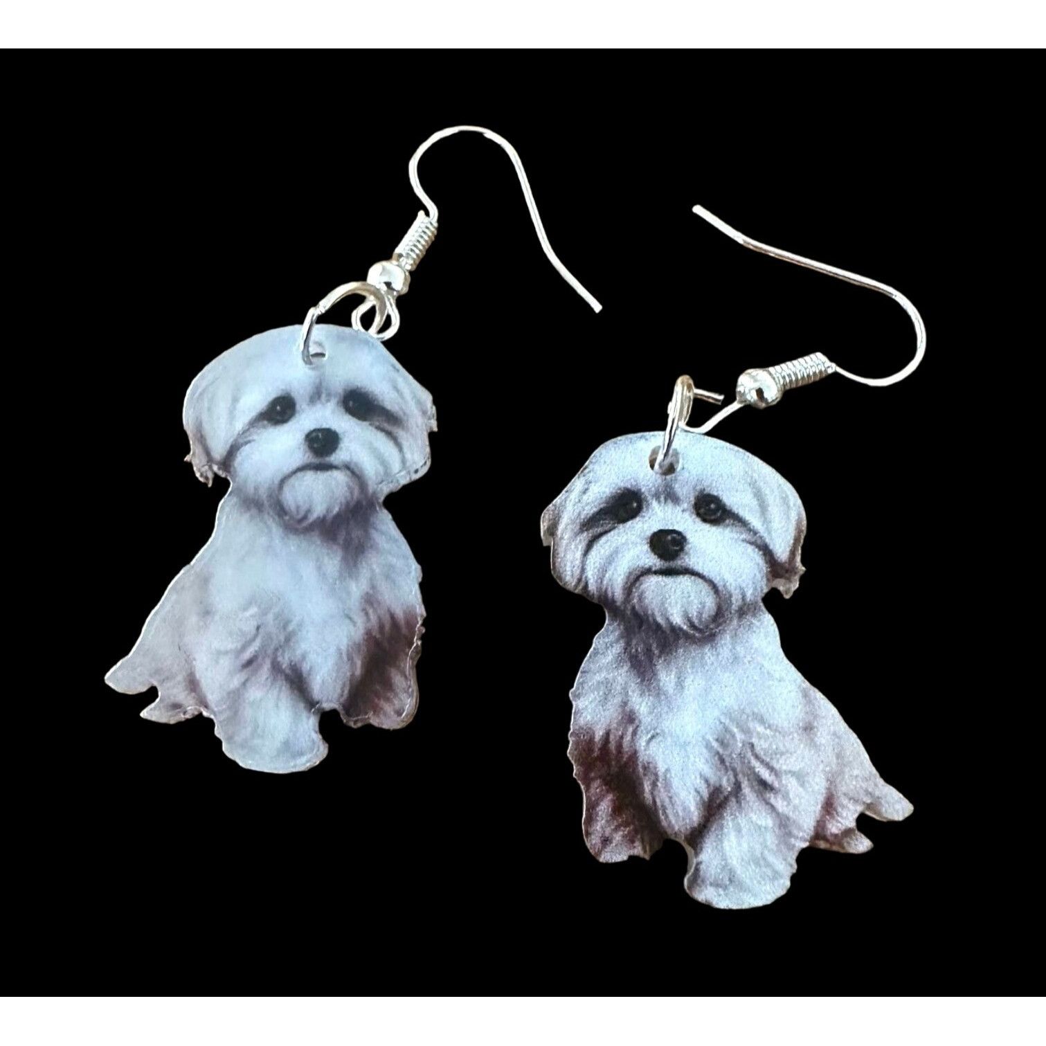 Handmade Bichon Frise Earrings New Dangle Hooks Double Sided Fluffy W Size ONE SIZE - 4 Thumbnail