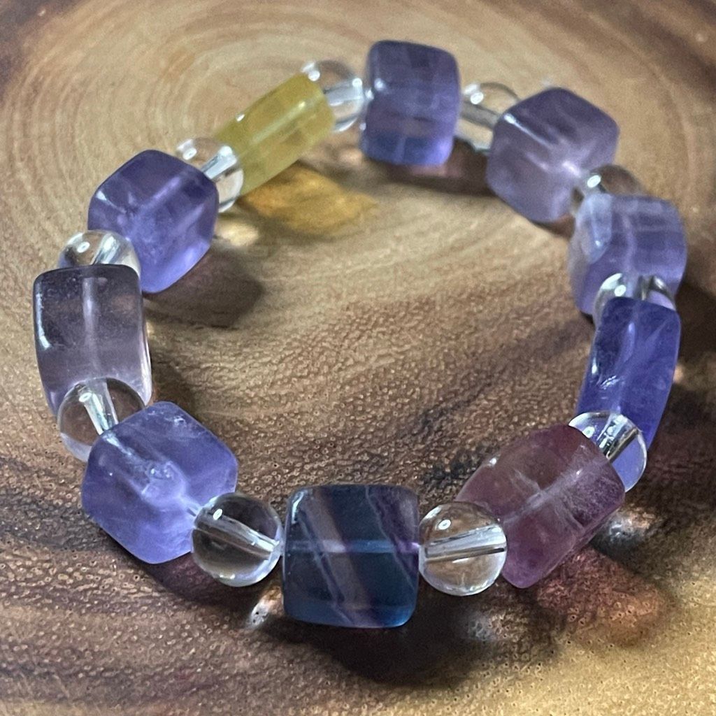 Other Fluorite bracelet striped layers rainbow colors cube stretch 10mm 7.5” natural crystal NEW Size ONE SIZE - 5 Thumbnail
