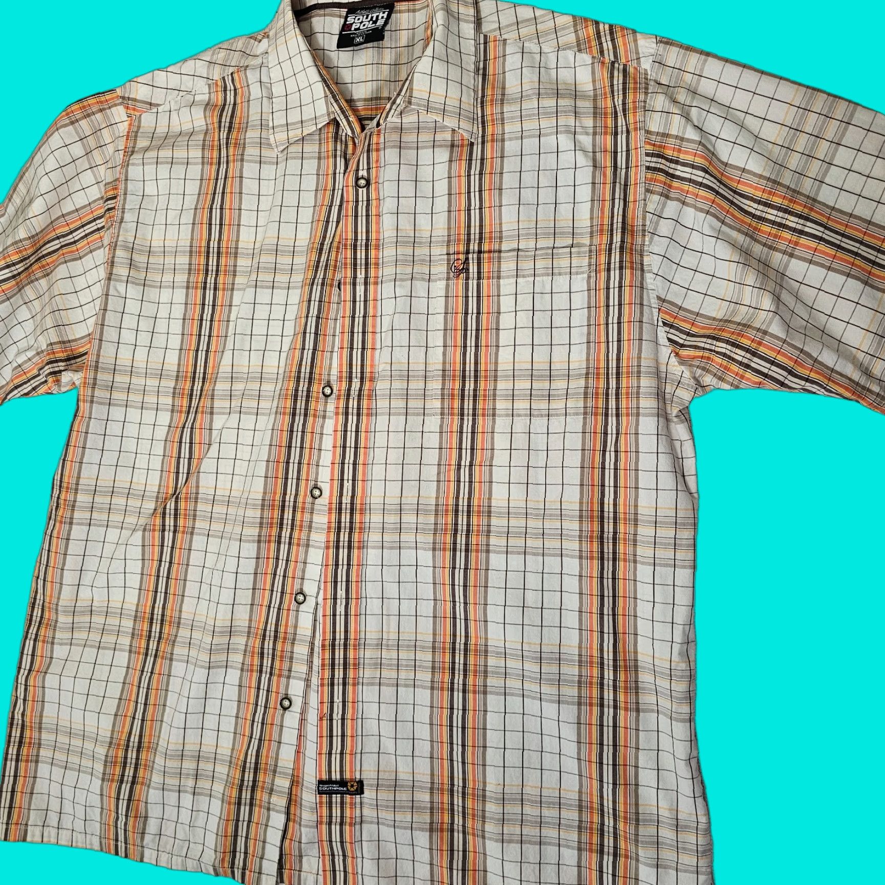 Southpole Southpole Button-Up Shirt Short Sleeve White Orange Plaid Button Down Collar Mens L Size US L / EU 52-54 / 3 - 1 Thumbnail
