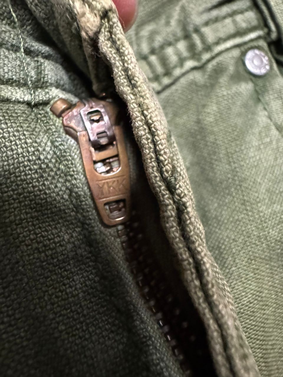 Kapital 💥Thrashed 90s Back Number Olive Green Jeans Sick style Size US 31 - 9 Thumbnail