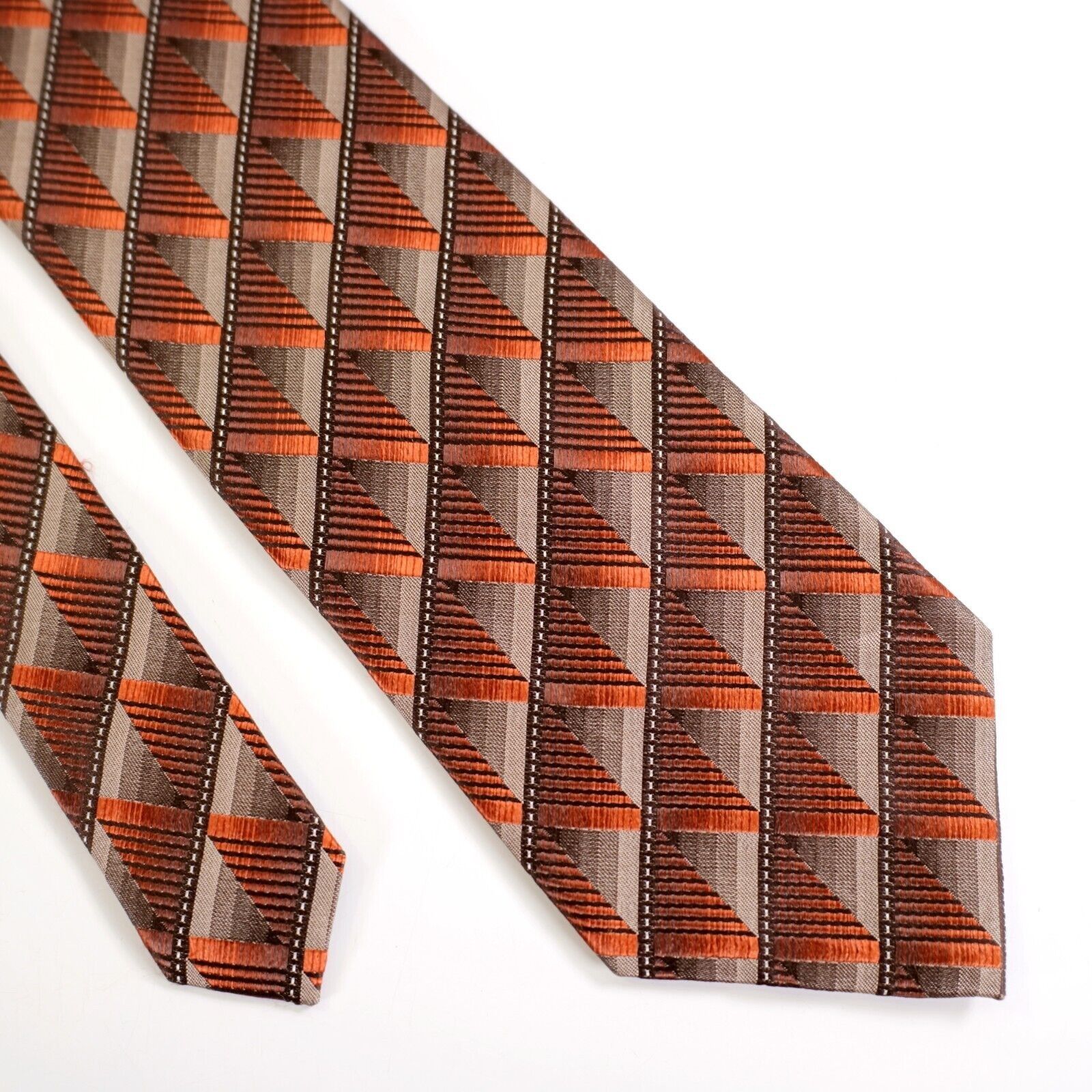 Other Statements Orange Tan Geometric Woven Silk Tie Size ONE SIZE - 1 Thumbnail
