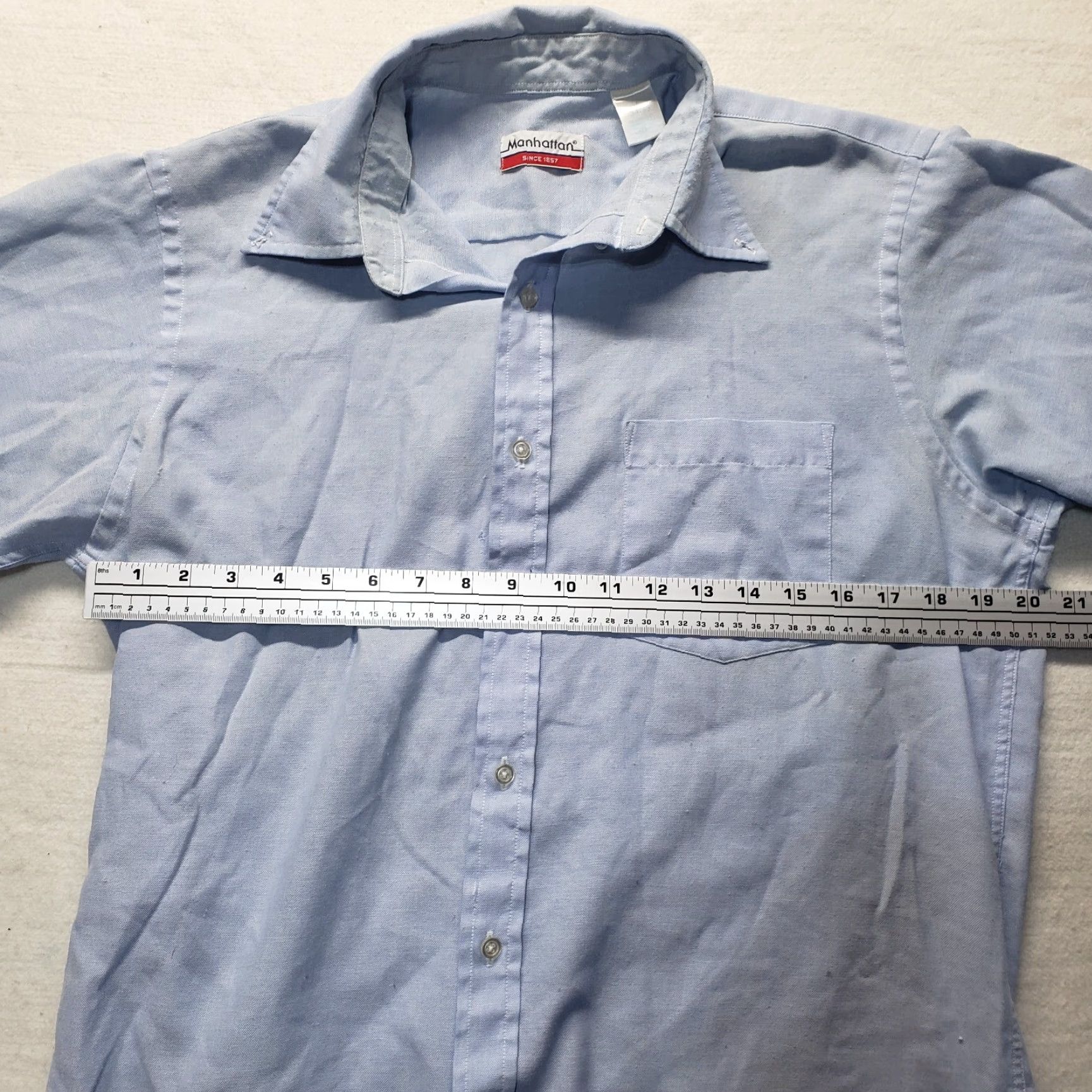 Vintage Manhattan Blue Button-Up Shirt Long Sleeve Adult XL Cotton Blend Casual Mens Size US XL / EU 56 / 4 - 6 Thumbnail