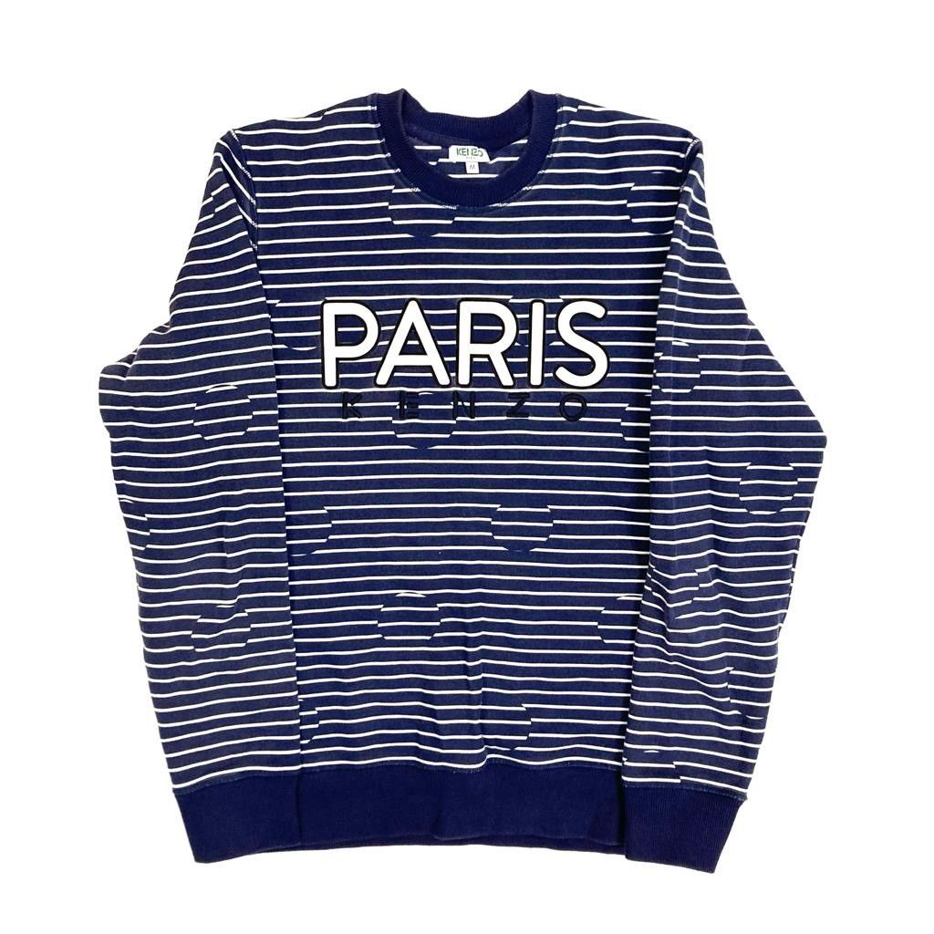 Kenzo Paris Striped Navy Sweatshirt Big Logo Spellout y2k