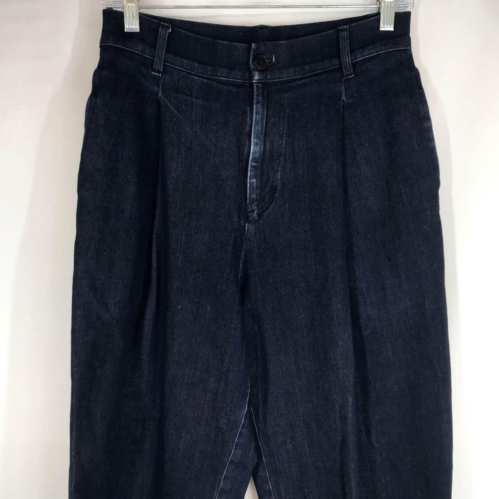 Muji MUJI Dark Wash Pleated Denim Trousers High Rise Straight Leg Indigo Pants Small Size 28" / US 6 / IT 42 - 2 Thumbnail