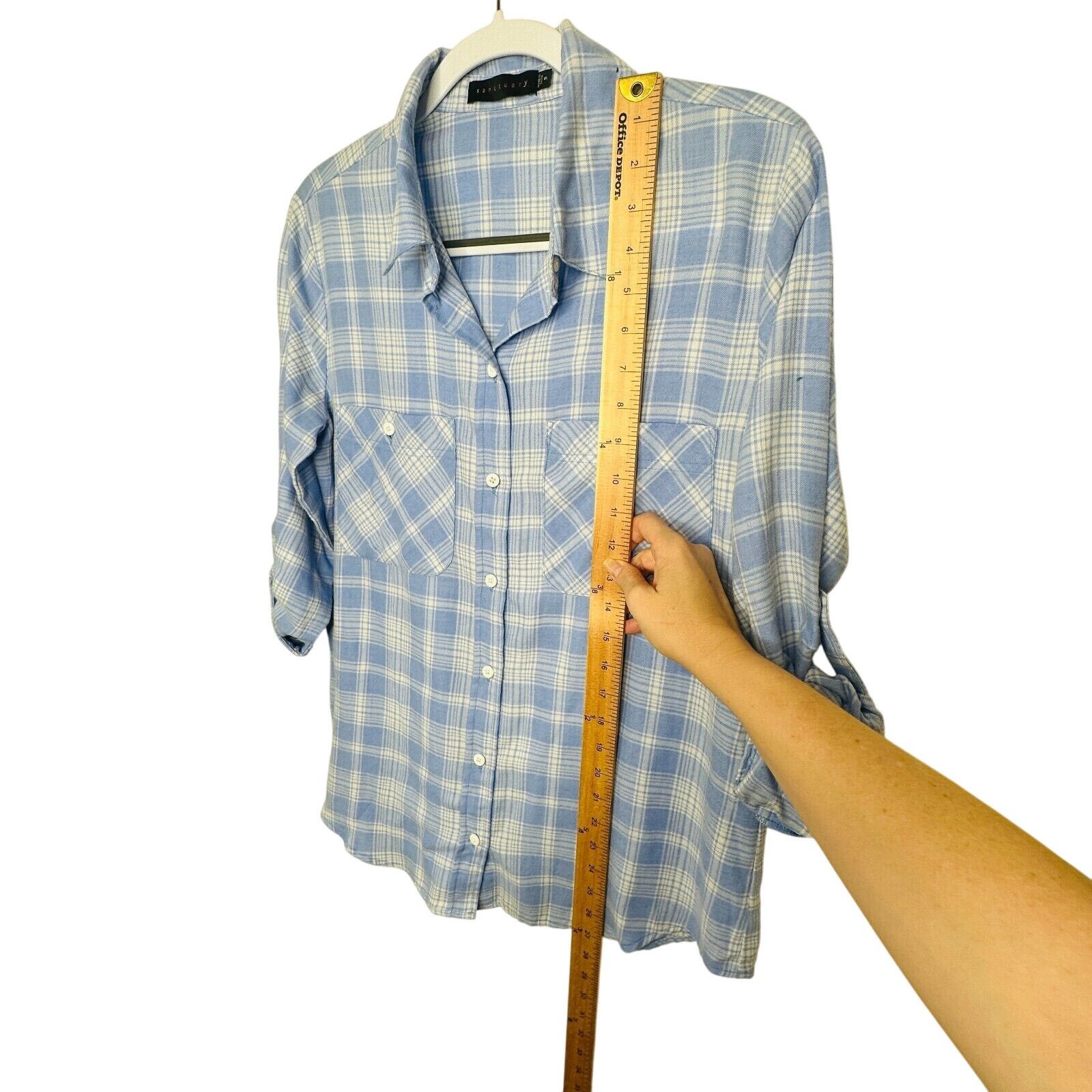 Other Sanctuary Blue Plaid Boyfriend Button Shirt Roll Tab Sleeves Size S / US 4 / IT 40 - 7 Thumbnail