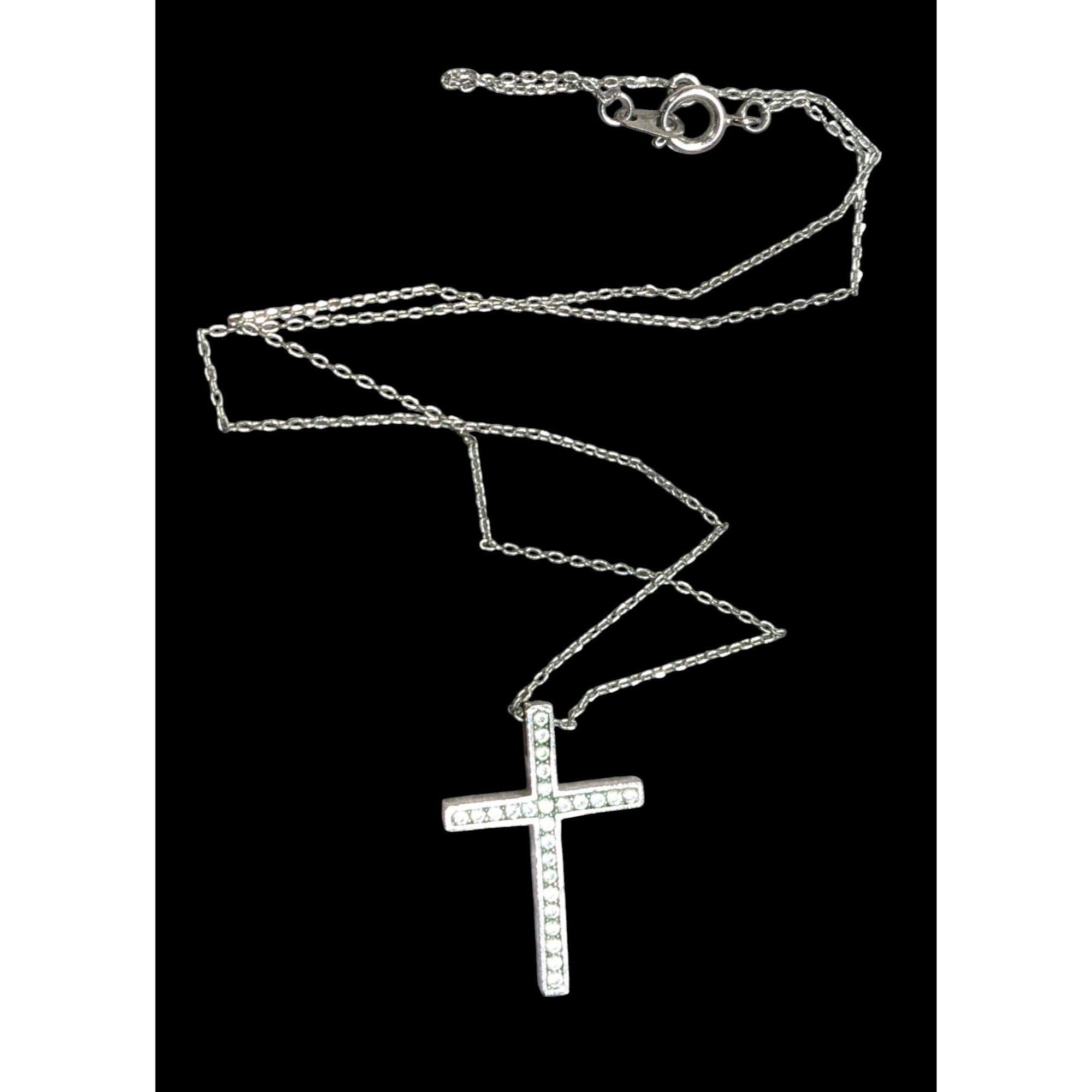 Other Elegant Gemmed Religious Silver Tone Cross Pendant Necklace Size ONE SIZE - 1 Thumbnail