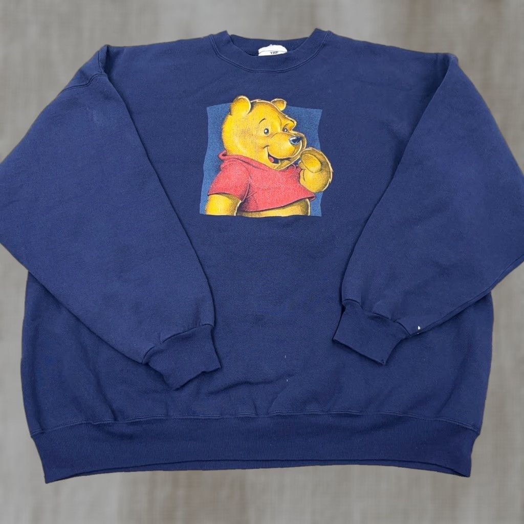 Disney VINTAGE Disney Winnie The Pooh Sweatshirt Men 2XL Navy Blue Crewneck Cotton Blend Graphic Print 80s 90s Logo Mens Size US XXL / EU 58 / 5 - 1 Thumbnail