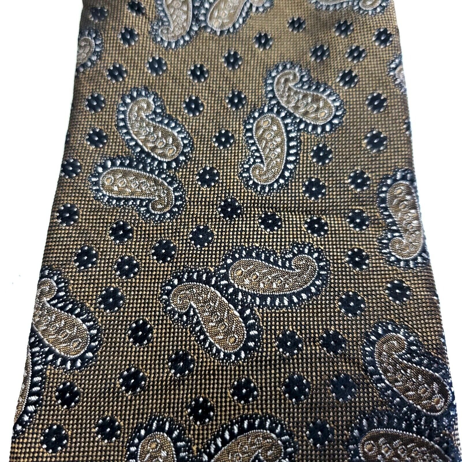 Saks Fifth Avenue Black Saks Fifth Avenue Beige Paisley Woven Silk Tie Size ONE SIZE - 2 Thumbnail