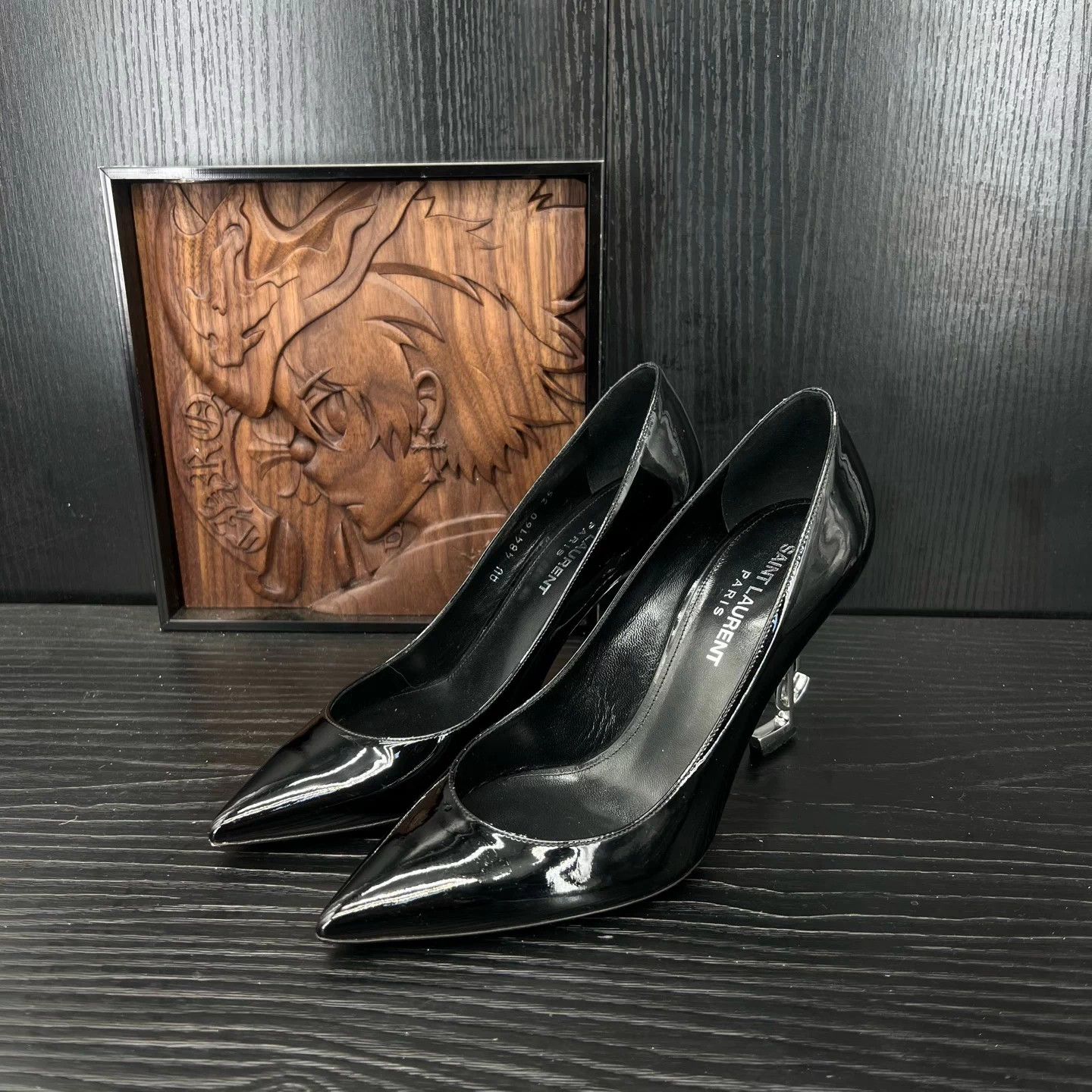 Saint Laurent Paris YSL Black Silver Patent Heels EUR35 LikeNew Box Size US 5 / IT 35 - 1 Thumbnail