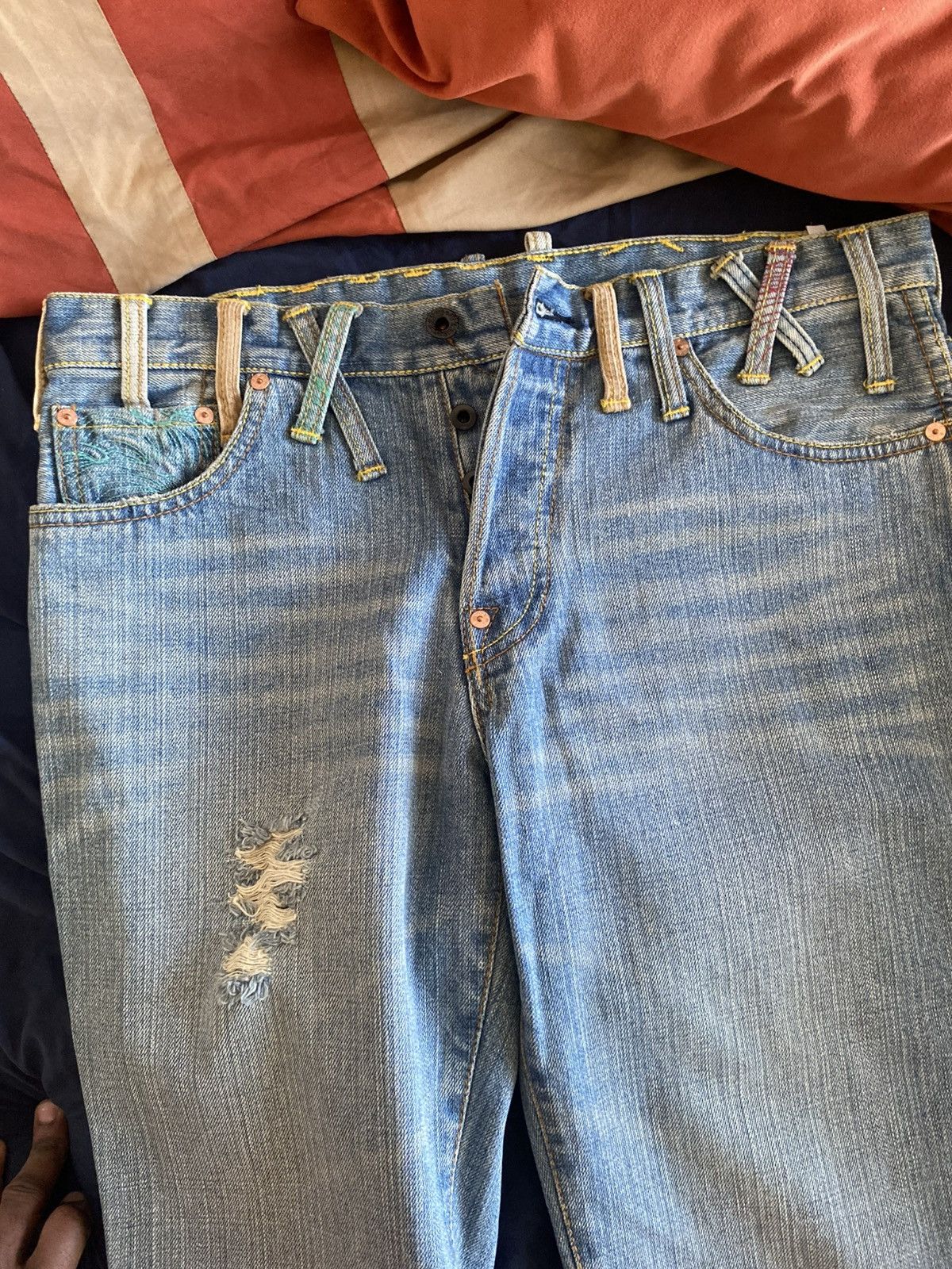 Red Monkey RMC Martin Ksohoh Selvedge Jeans – Wave Embroidered Pockets Size US 34 / EU 50 - 3 Thumbnail