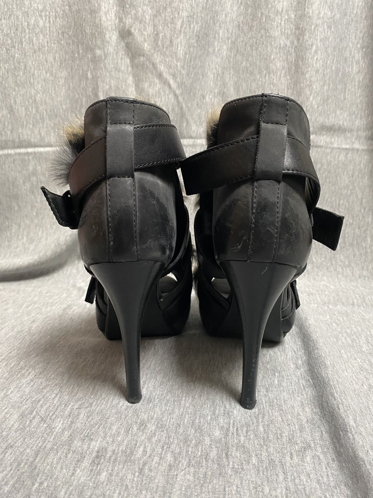 ASH Leather and rabbit fur heels with straps and metal buckles Size US 8 / IT 38 - 6 Thumbnail