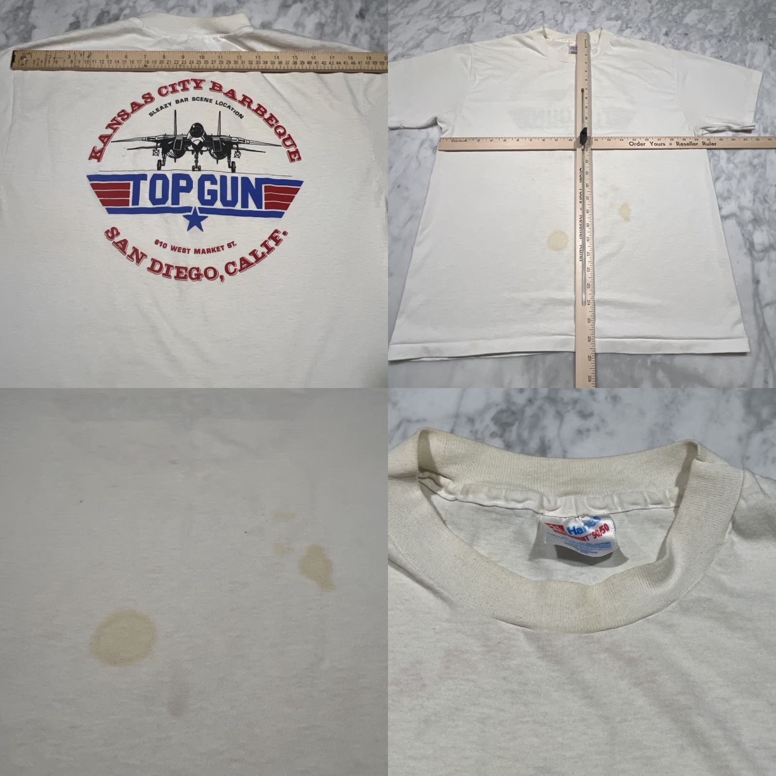 Vintage VINTAGE Top Gun Shirt Sleazy Bar Scene L Men White 1990s Graphic Tee Stains USA Size US L / EU 52-54 / 3 - 8 Thumbnail