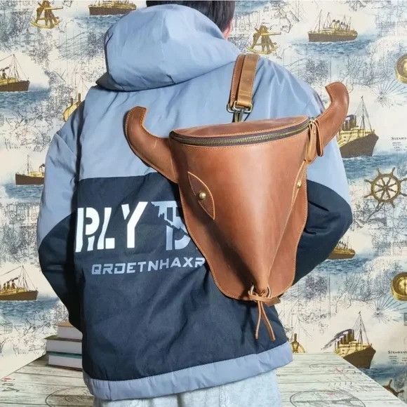 Other Taurus Bull Backpack Brown Custom Leather Shoulder Bag Trave Size ONE SIZE - 1 Thumbnail