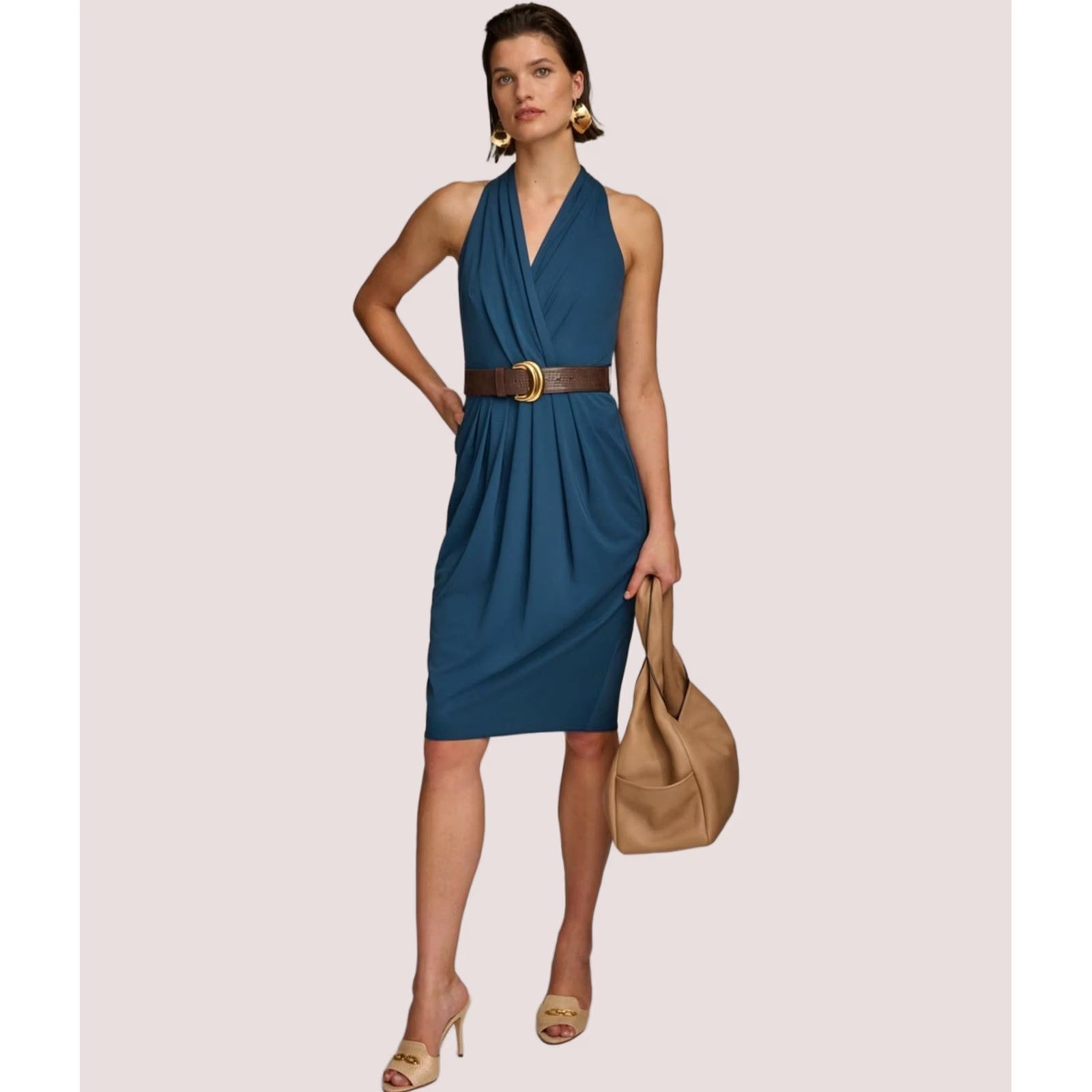 Donna Karan DONNA KARAN NEW YORK Womens Belted Sheath Midi Dress, navy, size 8 Size M / US 6-8 / IT 42-44 - 1 Thumbnail