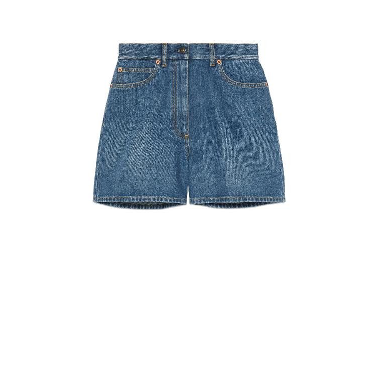 Gucci o1la5ras0526 Denim Shorts With Horsebit Details in Blue Size 22" - 1 Thumbnail