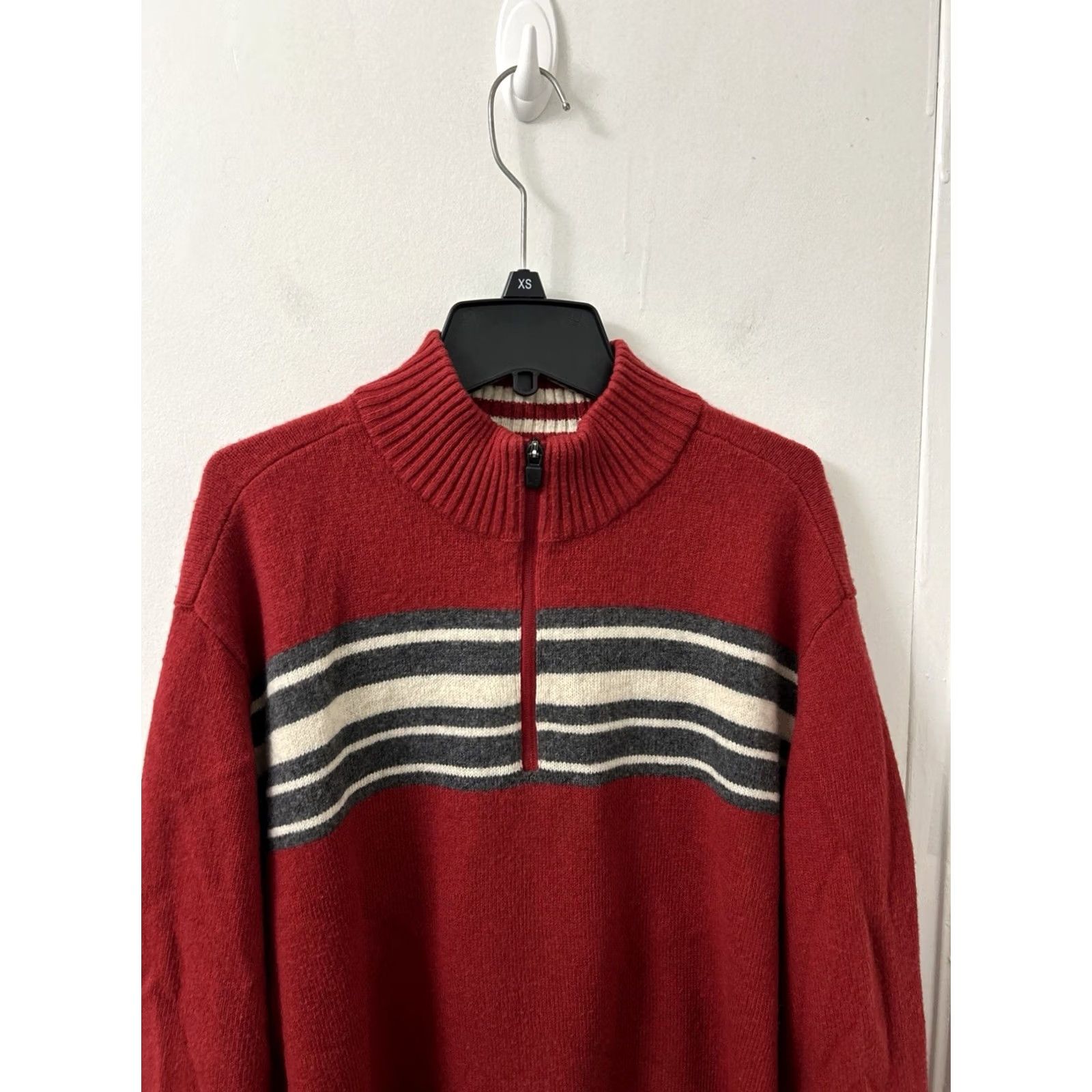 Eddie Bauer Eddie Bauer Sweater Mens XL Red Striped 1/4 Zip Wool Blend Pullover Long Sleeve Size US XL / EU 56 / 4 - 2 Thumbnail